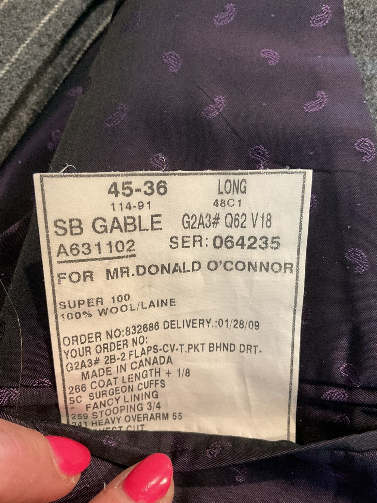 Samuelsohn SAMUELSOHN Super 100’s Gable Wool 3 Pc Gray Pinstripe Suit Size 46L - 8 Thumbnail