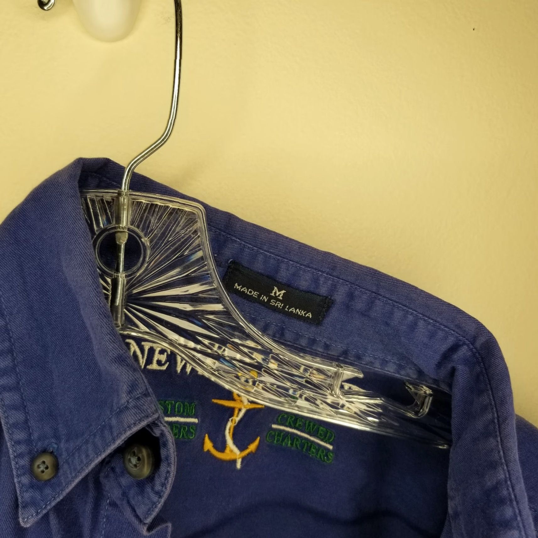 Vintage NEWPORT BLUE Button-Up Shirt Short Sleeve Mens M Blue Size US 31 - 4 Thumbnail