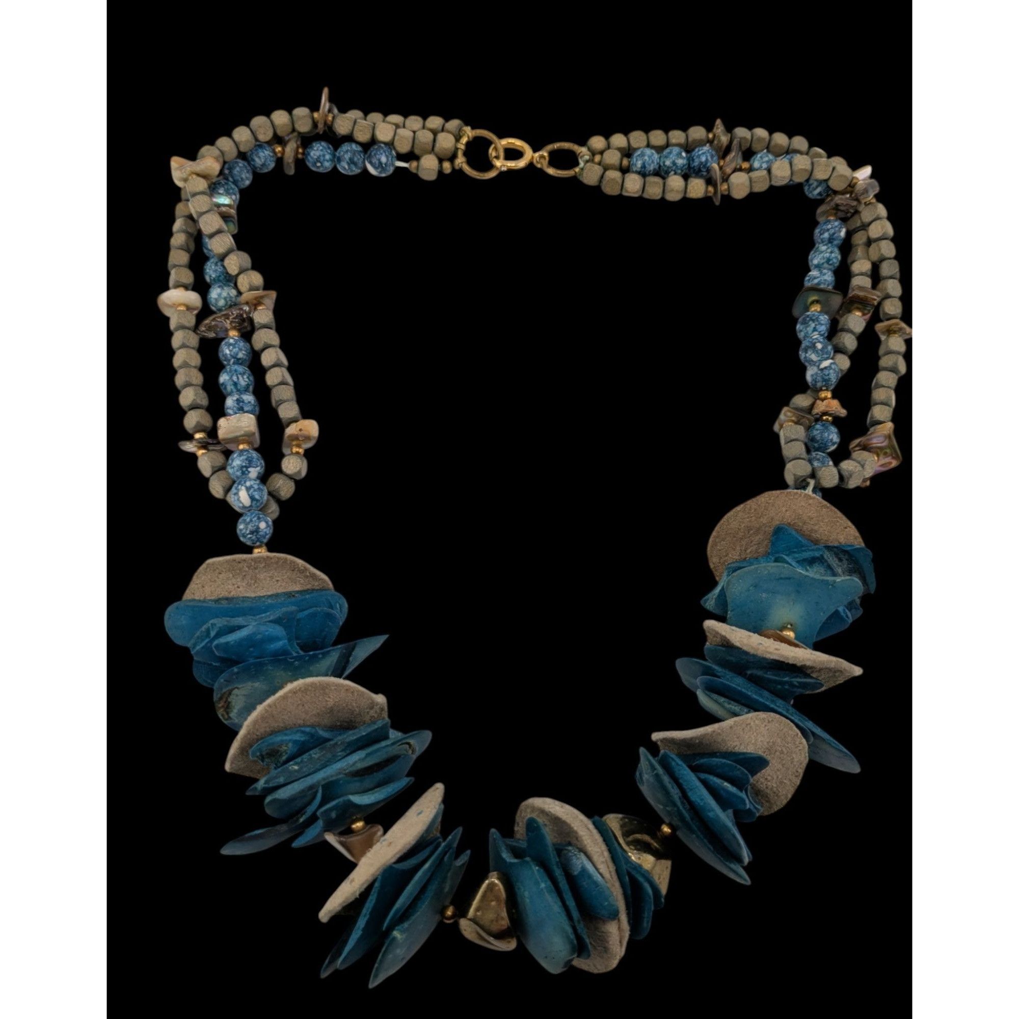 Other Vintage Bohemian Handmade Necklace With Wood Leather Stone & Size ONE SIZE - 1 Thumbnail