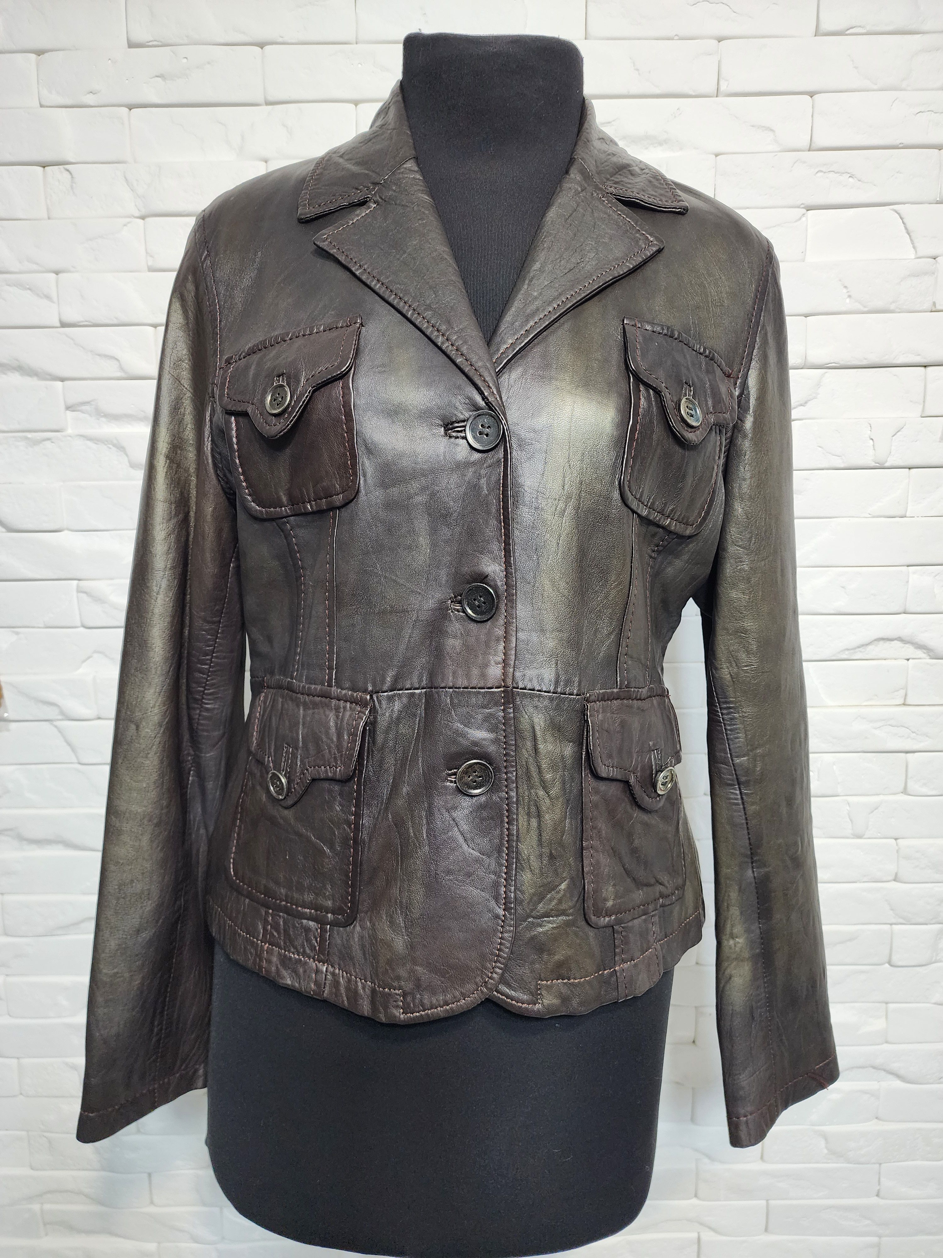 Other Brown Leather Jacket: Women's Fitted Blazer with Pockets Size L / US 10 / IT 46 - 1 Thumbnail