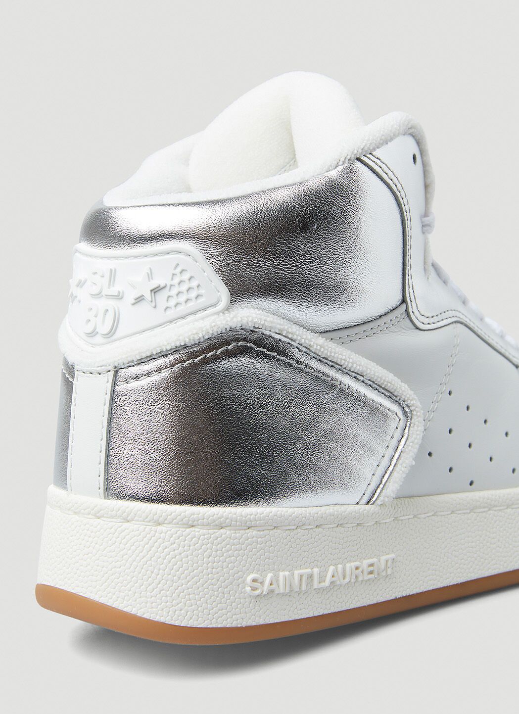 Saint Laurent Paris o1b1hav110824 SL/80 Hi-Top Sneakers in White/Silver Size US 7 / IT 37 - 6 Thumbnail