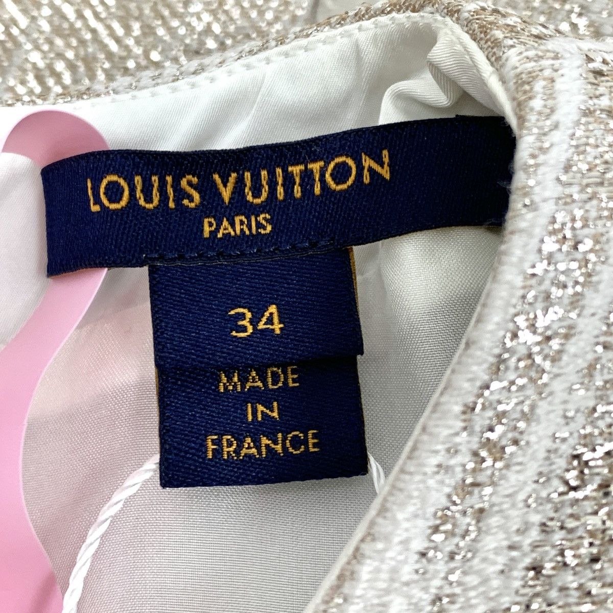 Louis Vuitton Louis Vuitton 22 Beige Gold Thread Short Sleeve Dress K26WX Size XXS / US 00 / IT 34 - 6 Thumbnail