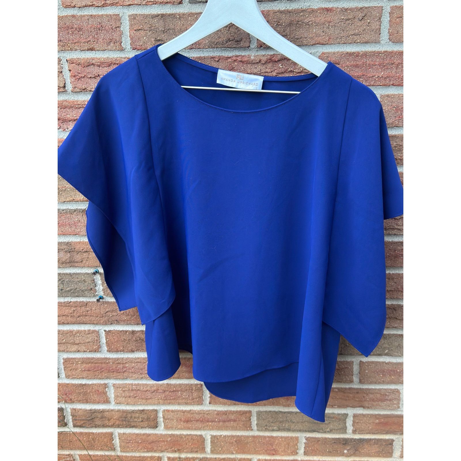 Amanda Uprichard Amanda Uprichard Cobalt Blue Flutter Sleeve Blouse Small Size S / US 4 / IT 40 - 2 Thumbnail