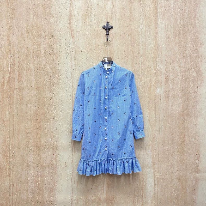 Gucci Gucci Blue and white striped embroidered rabbit lace bow co Size XS / US 0-2 / IT 36-38 - 1 Thumbnail