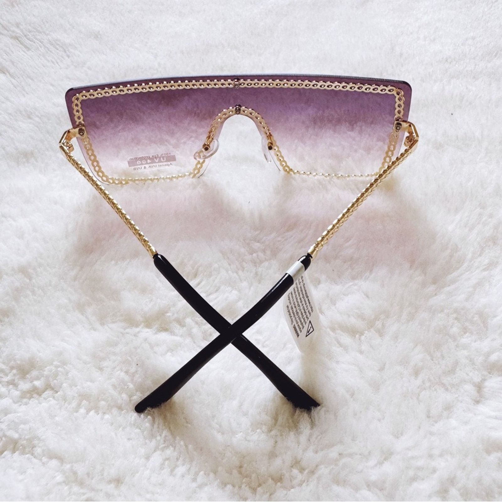 Other Christine Purple & Gold Chain Oversized Shield Sunglasses Size ONE SIZE - 10 Thumbnail
