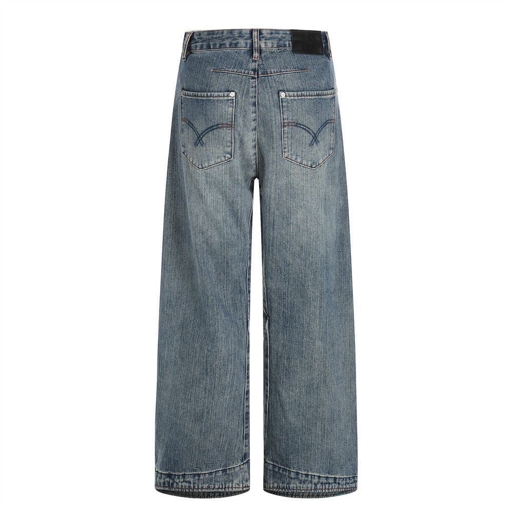 Jean Men's loose distressed wide-leg punk vintage washed jeans Size US 32 / EU 48 - 2 Thumbnail
