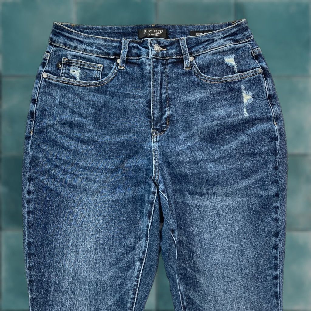 Denime Judy Blue Jeans Women's 16W Skinny Fit Dark Wash Blue Stretch Denim Distressed Jeans Size 25" / US 0 / IT 36 - 1 Thumbnail