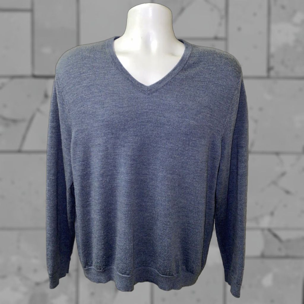 Brooks Brothers BROOKS BROTHERS Sweater V-Neck Wool Merino Blue Mens Large L Size US L / EU 52-54 / 3 - 1 Thumbnail