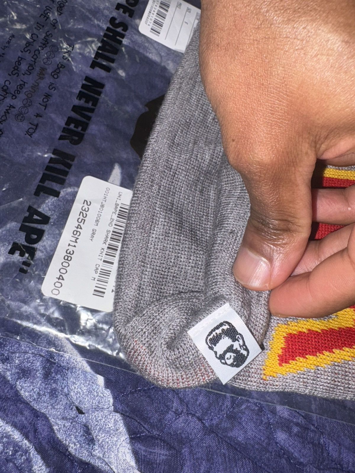 Bape Bape shark beanie gray Size ONE SIZE - 4 Thumbnail