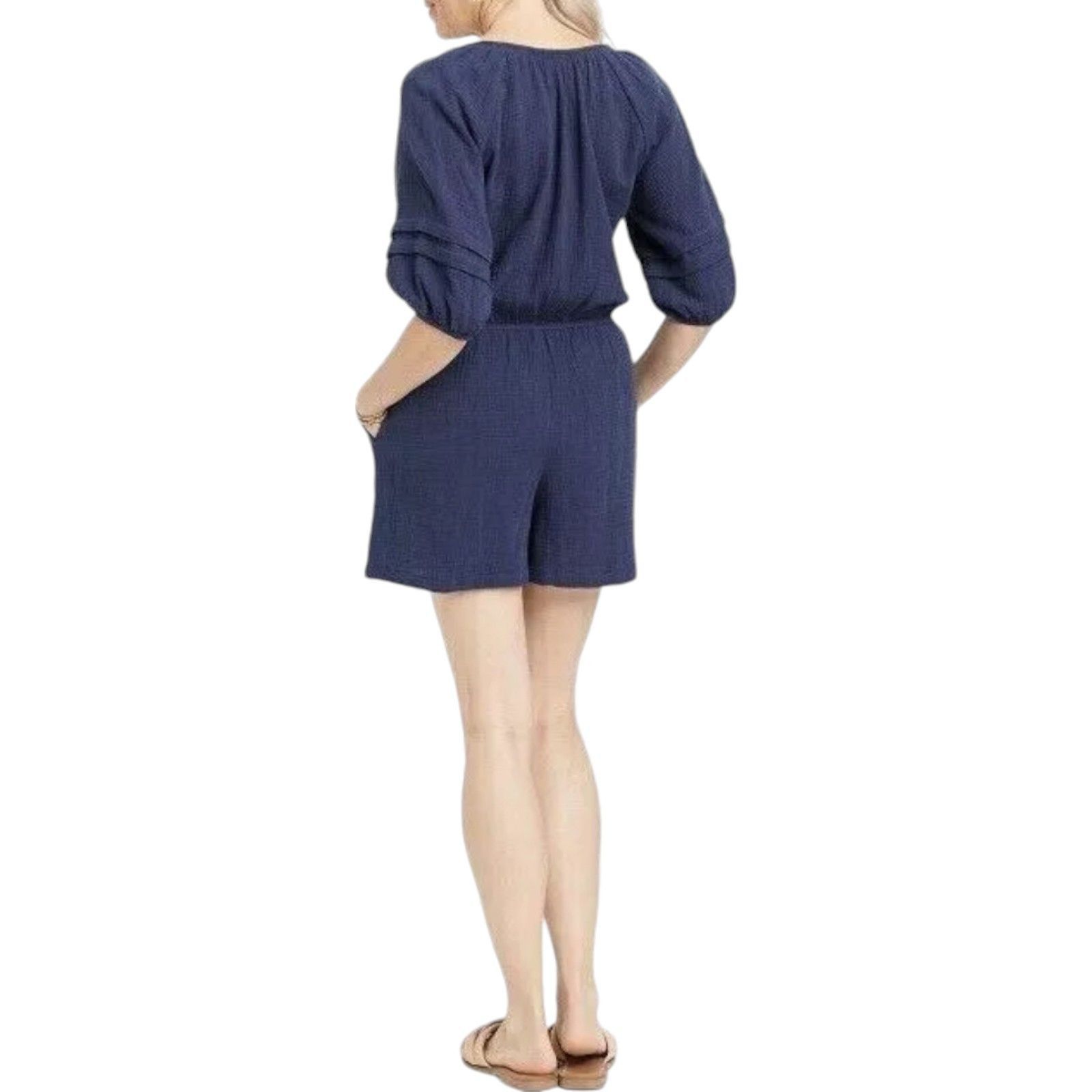 Other Knox Rose - Women's Short Sleeve Gauze Romper - Navy Blue - Size ONE SIZE - 2 Thumbnail