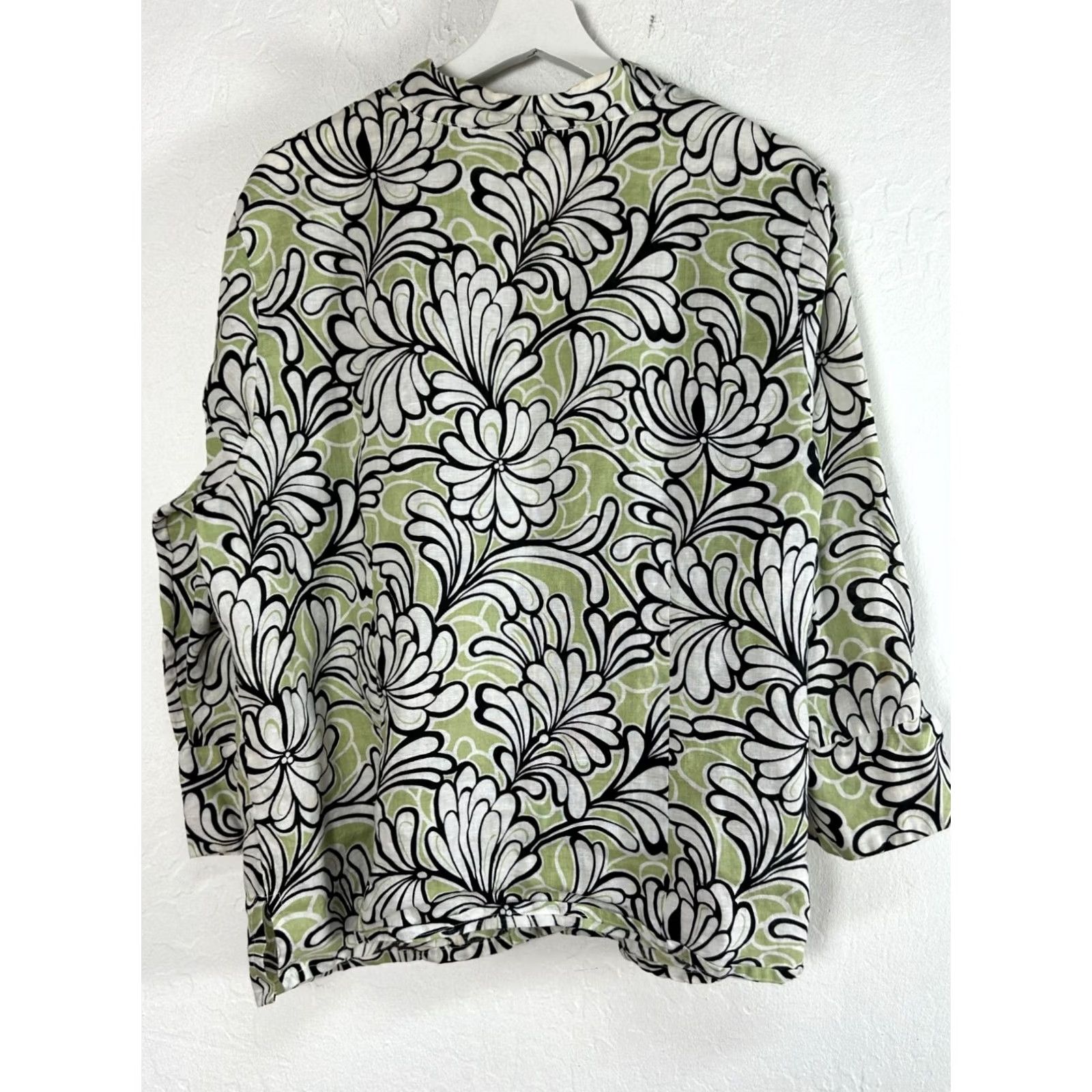 Vintage Carole Little Woman Linen Floral Print Button Down Shirt Top 1X Green Black - Casual Shirt Women, 3/4 Sleeve, Lightweight, Bohemian, Vintage No Size XL / US 12-14 / IT 48-50 - 3 Thumbnail
