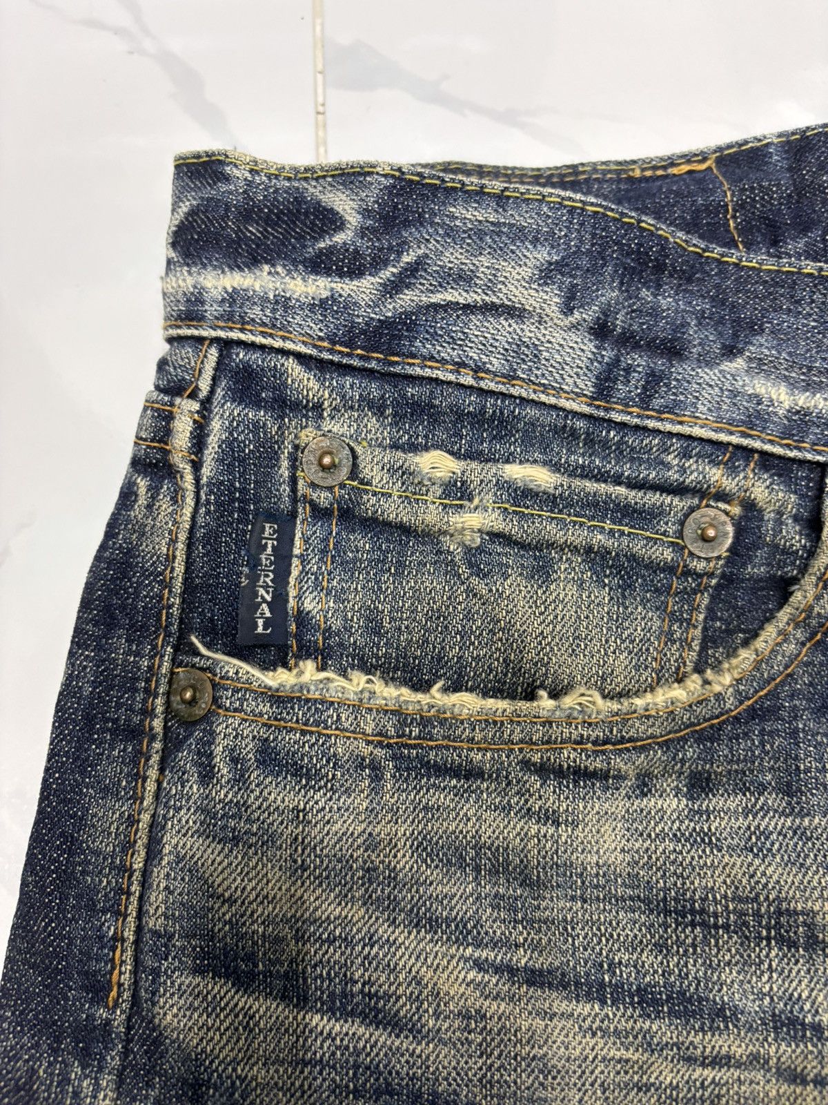 Eternal 🔥ETERNAL MADE IN JAPAN MUD DISTRESSED DENIM JEANS Size US 32 / EU 48 - 12 Thumbnail