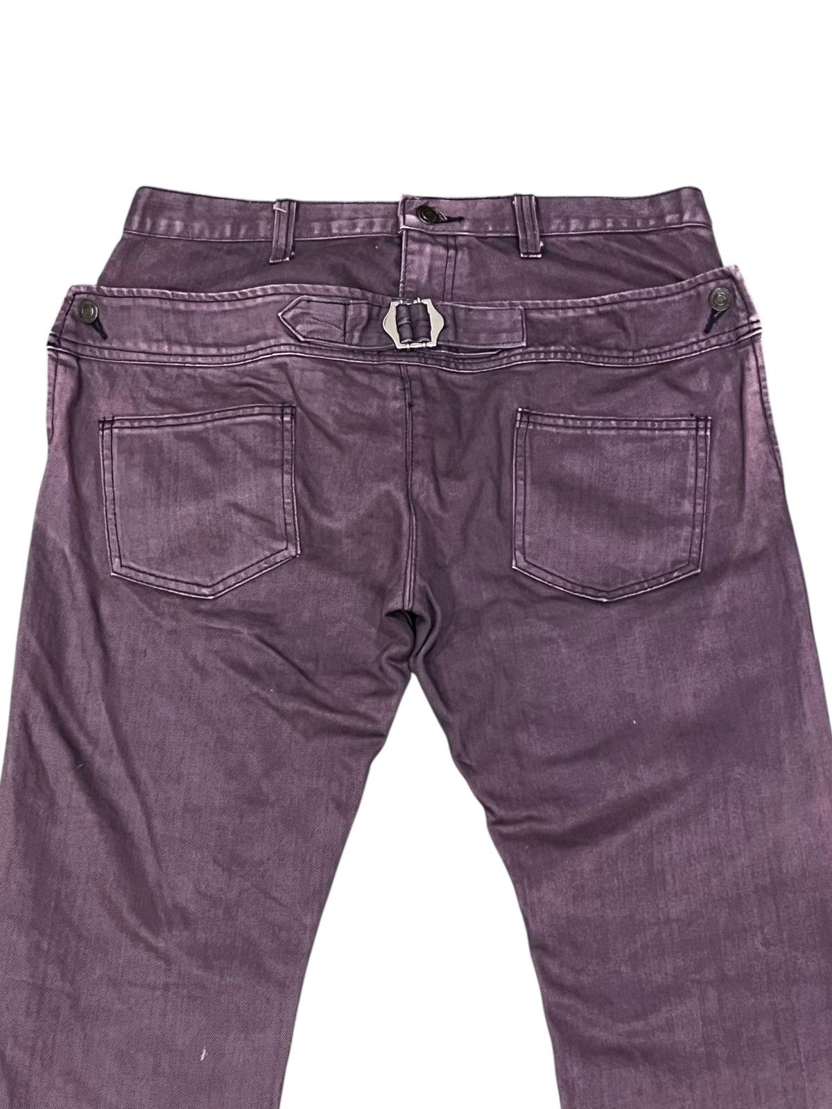 Japanese Brand 🔥Unique Jeans Open Arms Double Waist Back Flap Purple Pants Size US 31 - 4 Thumbnail