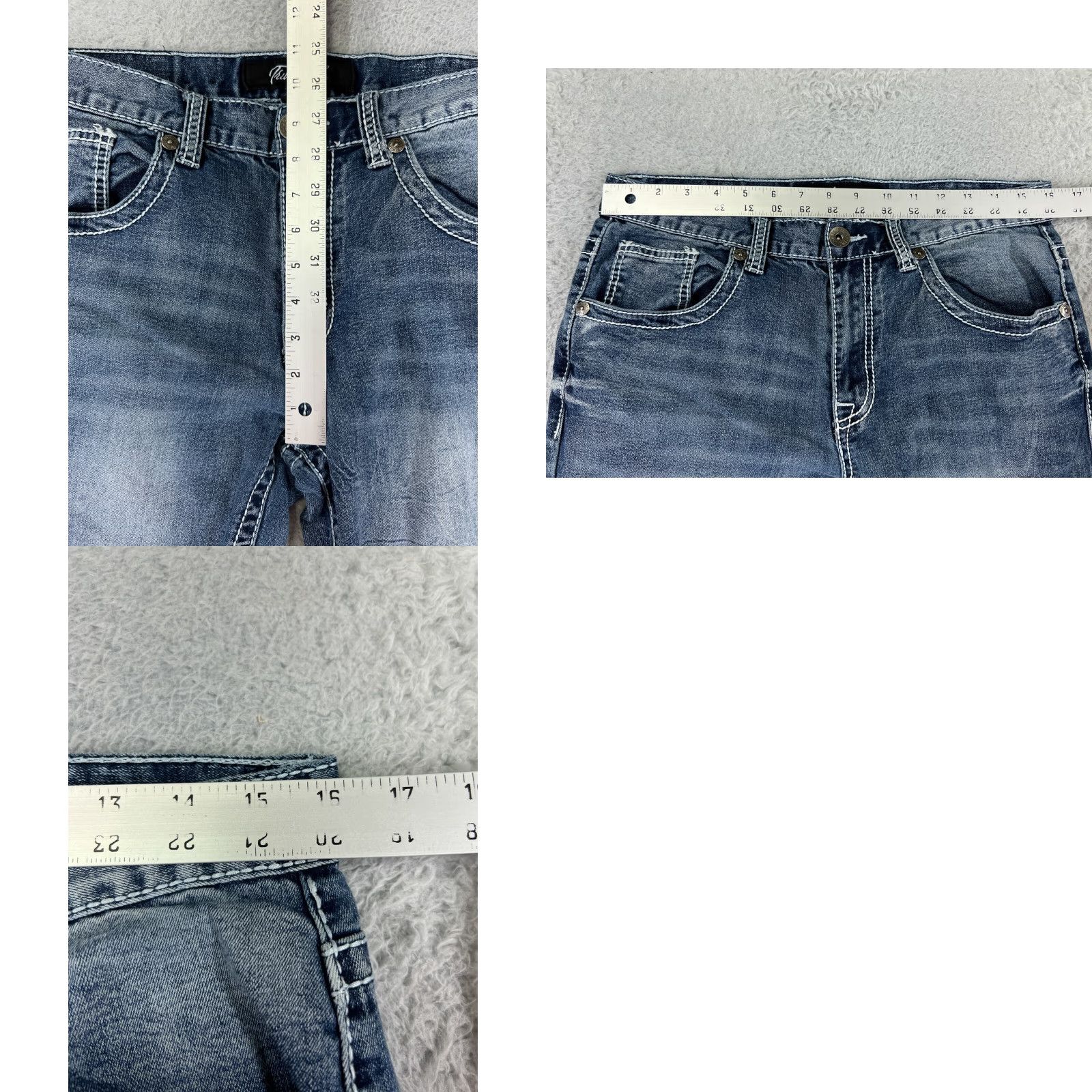 Vintage True Luck Jeans Womens 32 Blue Denim Straight Leg Bootcut 5-Pocket Embroidered Sequin Logo Size 24" / US 00 / IT 34 - 9 Thumbnail