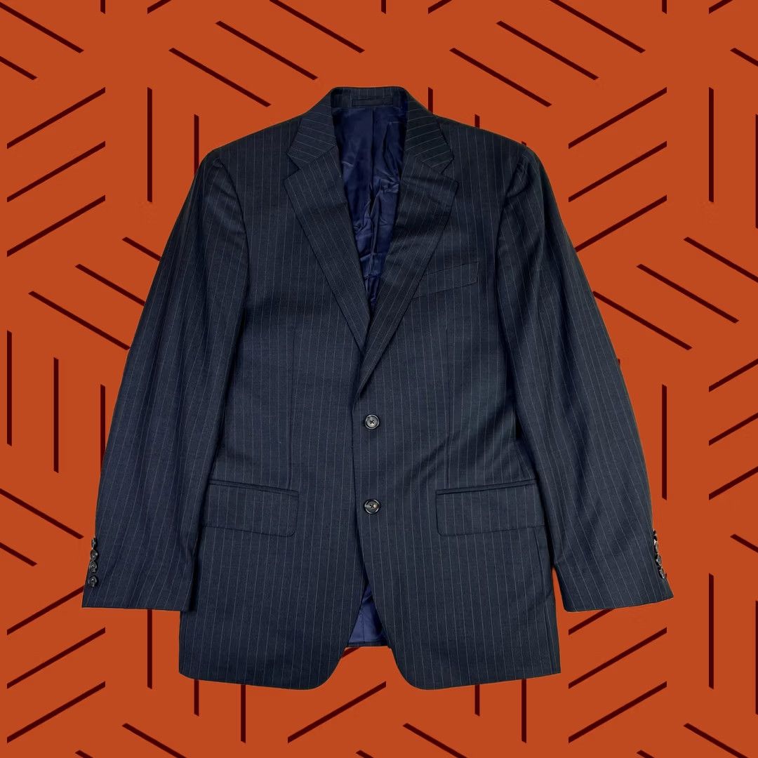 Faconnable Suit Jacket Mens 38r Eu 48r Gray Pinstripe Wool Guabello Super 150s, Men's