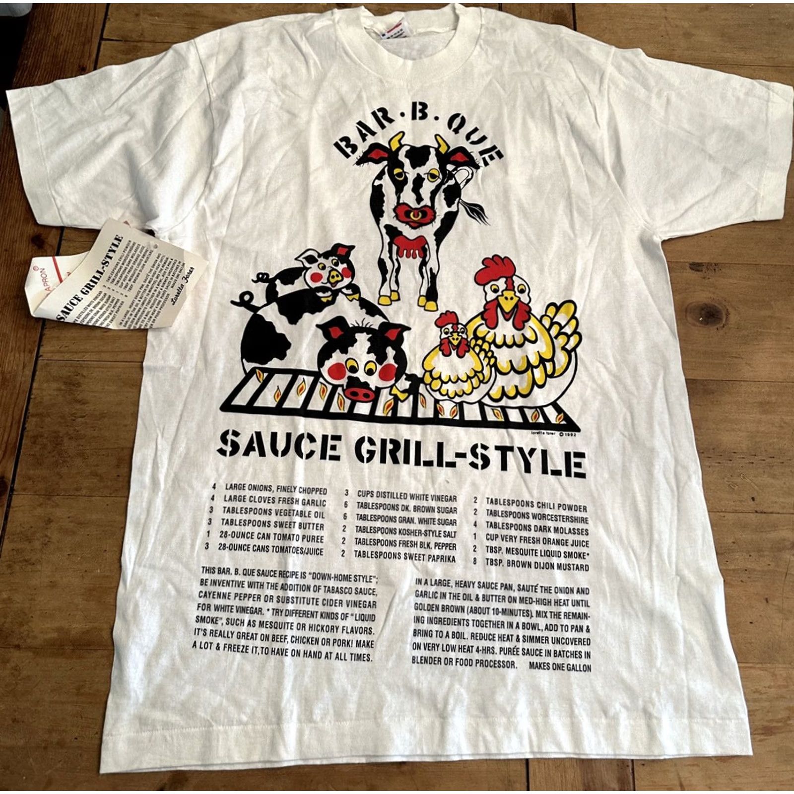 Vintage VINTAGE Cookwears T-Shirt XL White Cotton Blend Single Stitch Bar B Que Sauce Grill Style Farm Cows 1990s Mens Toys? Size US XL / EU 56 / 4 - 2 Thumbnail