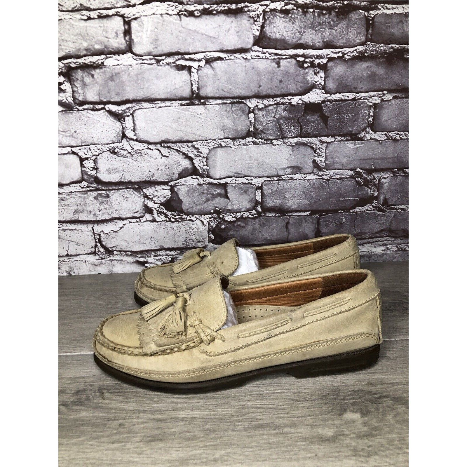 Johnston & Murphy Johnston Murphy Passport Beige Leather Tassel Kiltie Loafers Size US 8.5 / EU 41-42 - 17 Thumbnail