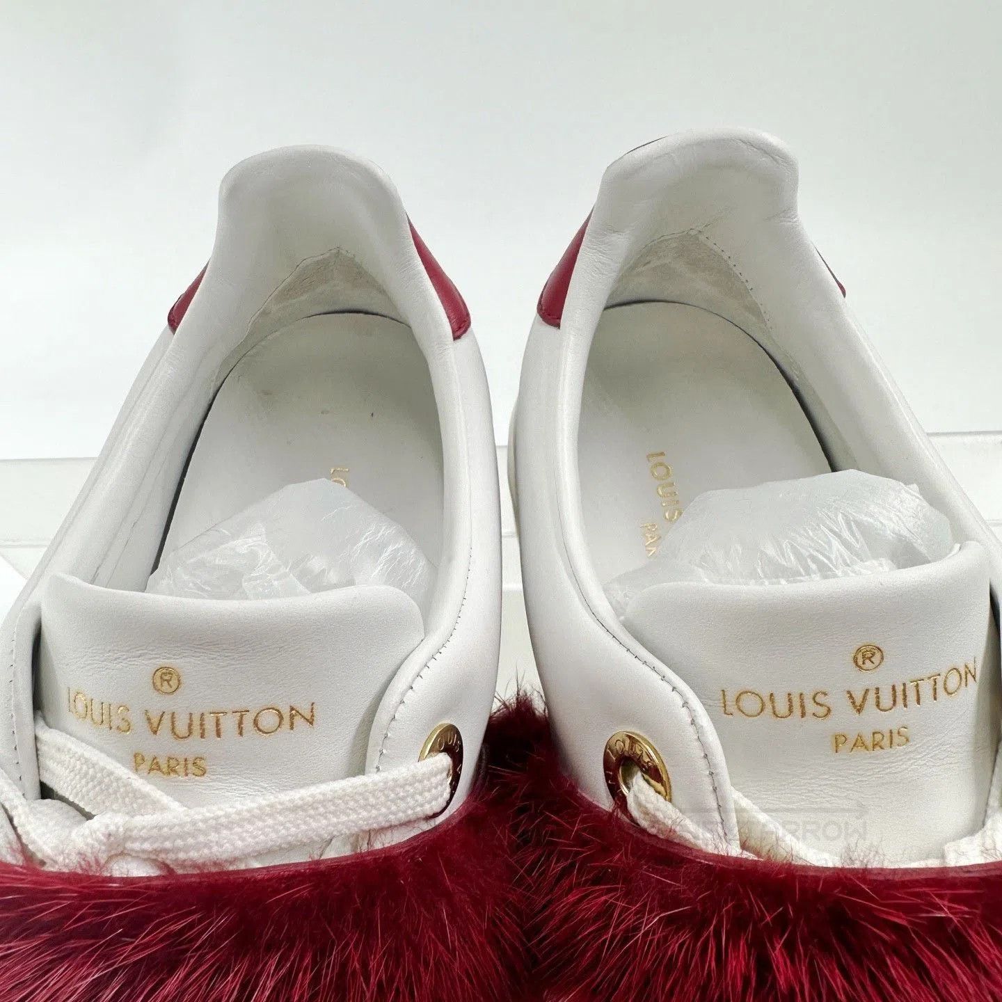 Louis Vuitton LV Red Pink Mink Fur White Sneakers. Size US 6 / IT 36 - 5 Thumbnail