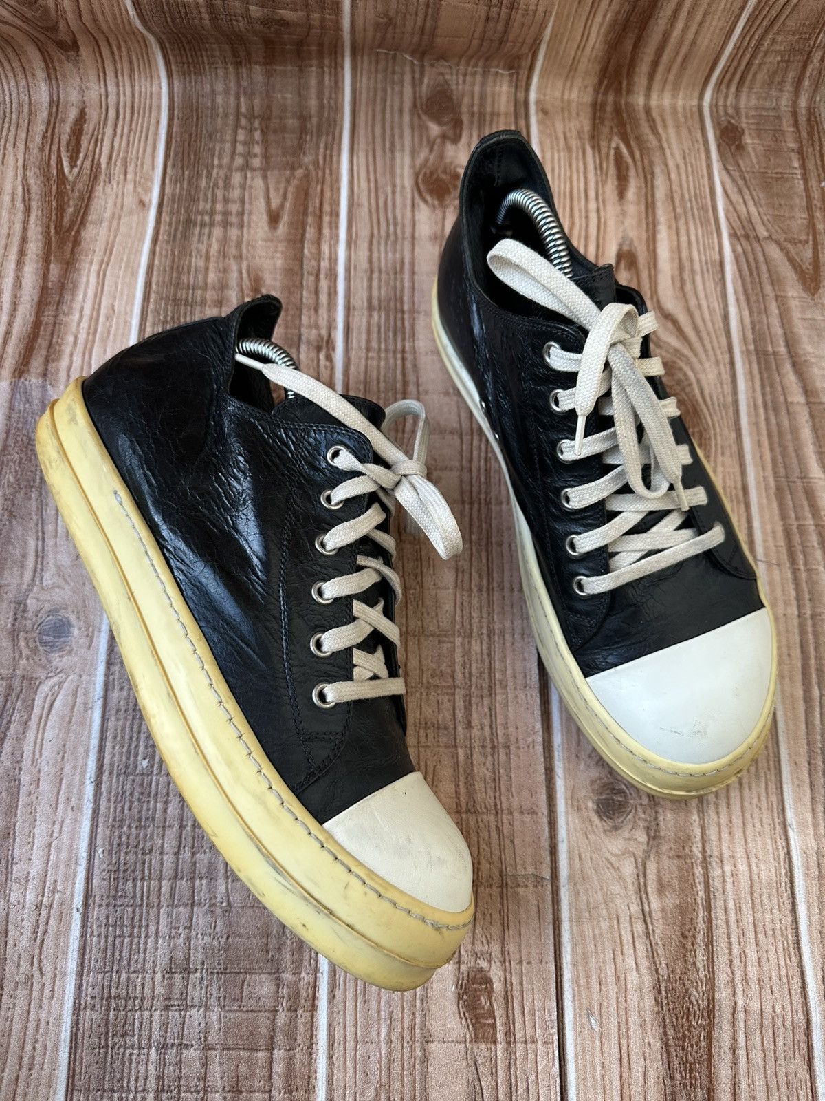 Rick Owens Rick Owens Ramones Mainline Distressed Black Leather Lowtops Size US 8.5 / EU 41-42 - 1 Thumbnail