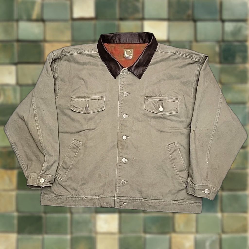 Marlboro VINTAGE Marlboro Jacket Mens 2XL Green Leather Collar Canvas Chore Coat Twill Workwear Military Jacket Size US XXL / EU 58 / 5 - 1 Thumbnail