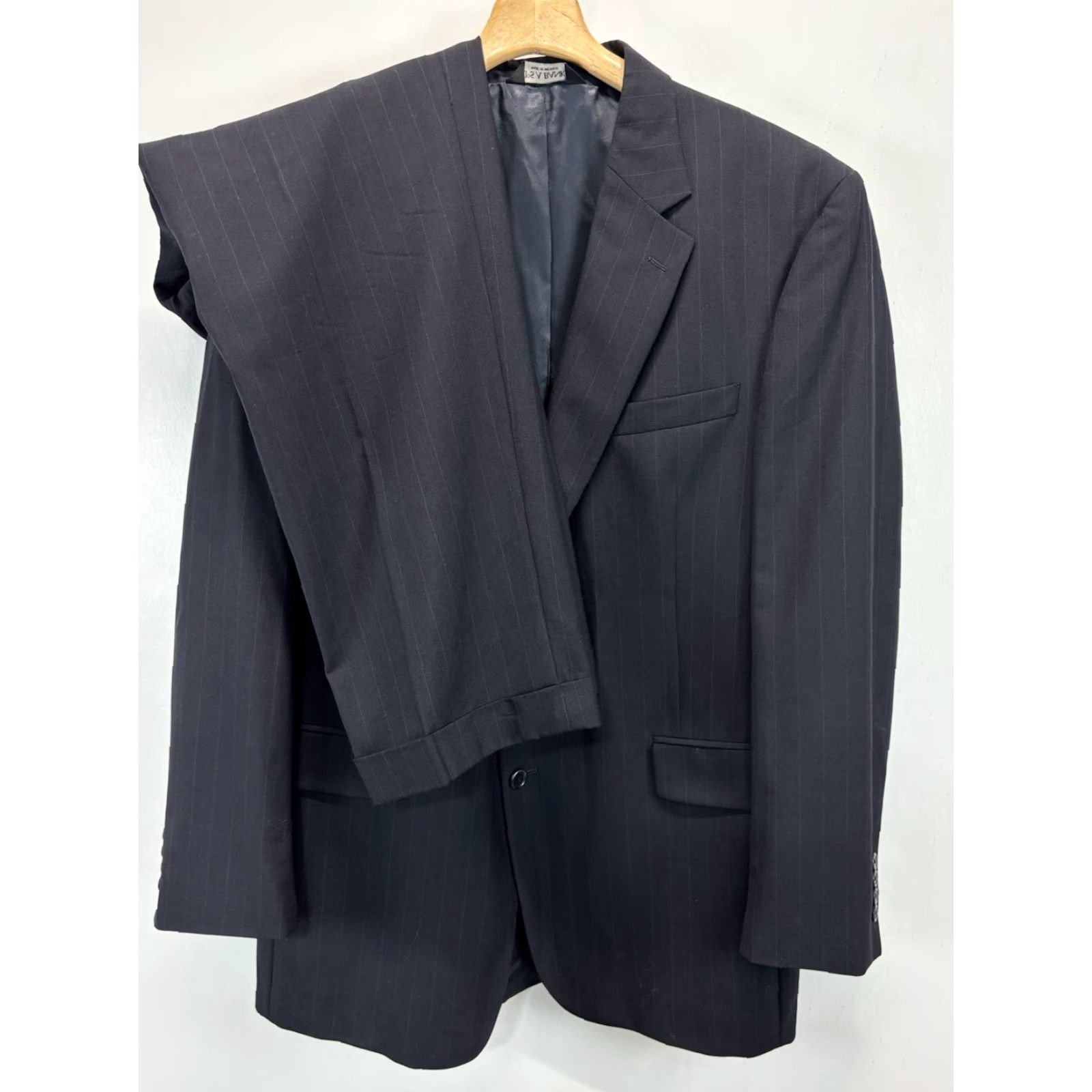Jos. A. Bank VINTAGE Jos A Bank 2 Pc Navy Pinstripe Suit Men’s Jacket 44L Pants 35x31 Wool Cuffed Size 44R - 2 Thumbnail