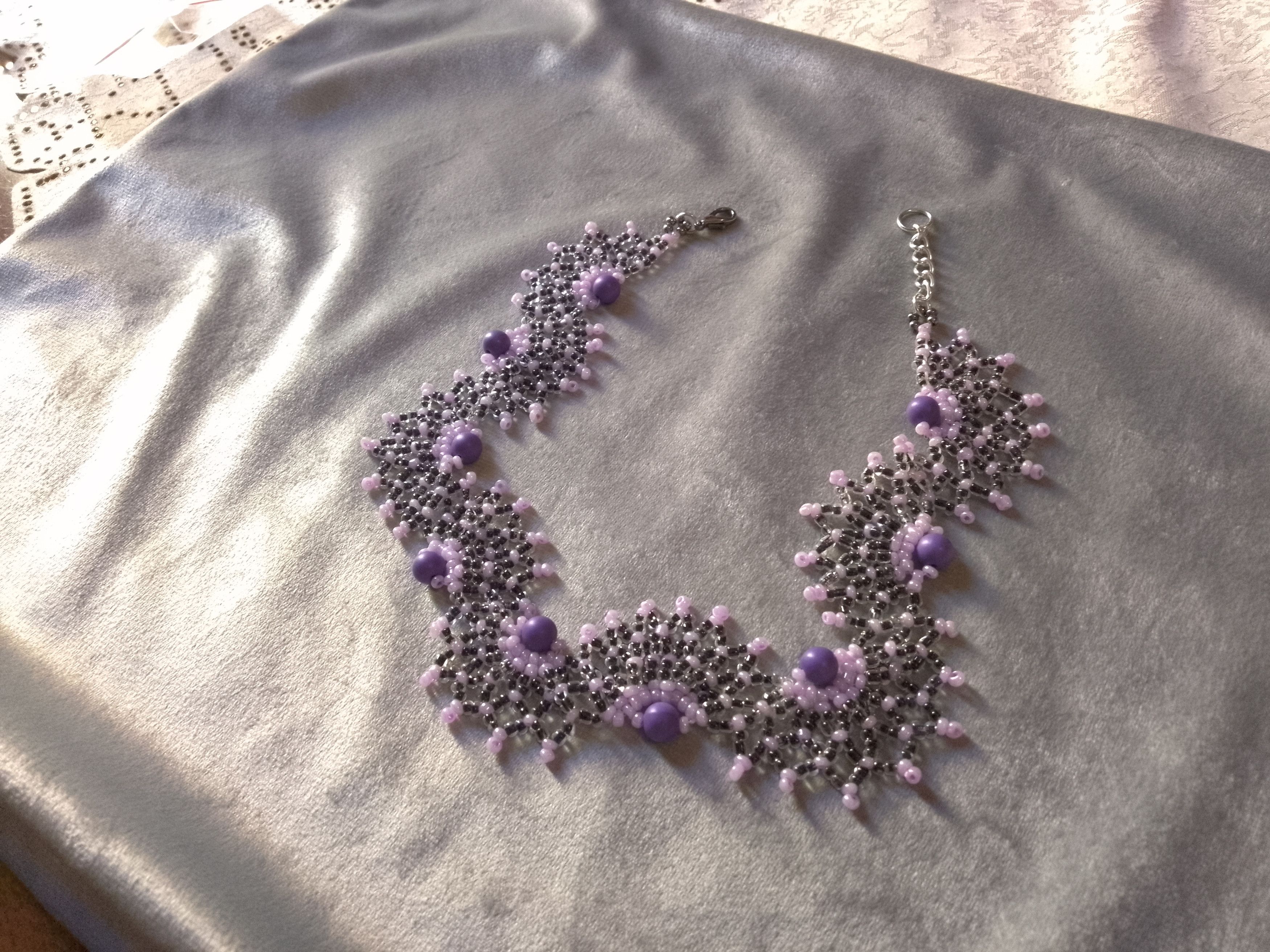 Handmade Necklace Netted Elegant Pearls Beaded Black Purple Size ONE SIZE - 5 Thumbnail