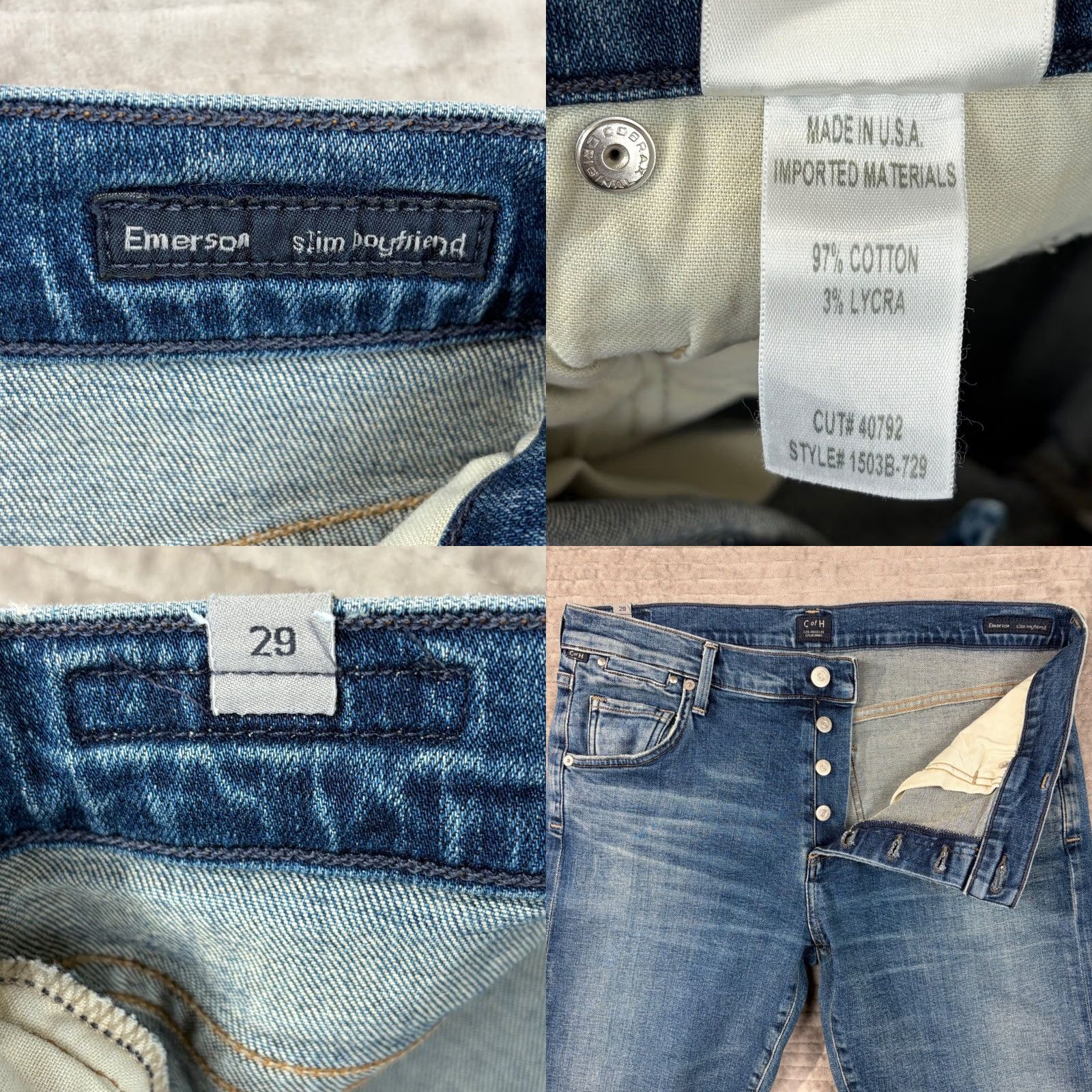 Citizens Of Humanity Citizens of Humanity Emerson Slim Boyfriend Jeans Blue Medium Wash Size 29 5-Pocket Logo Button Fly Womens jeans Size 29" - 8 Thumbnail