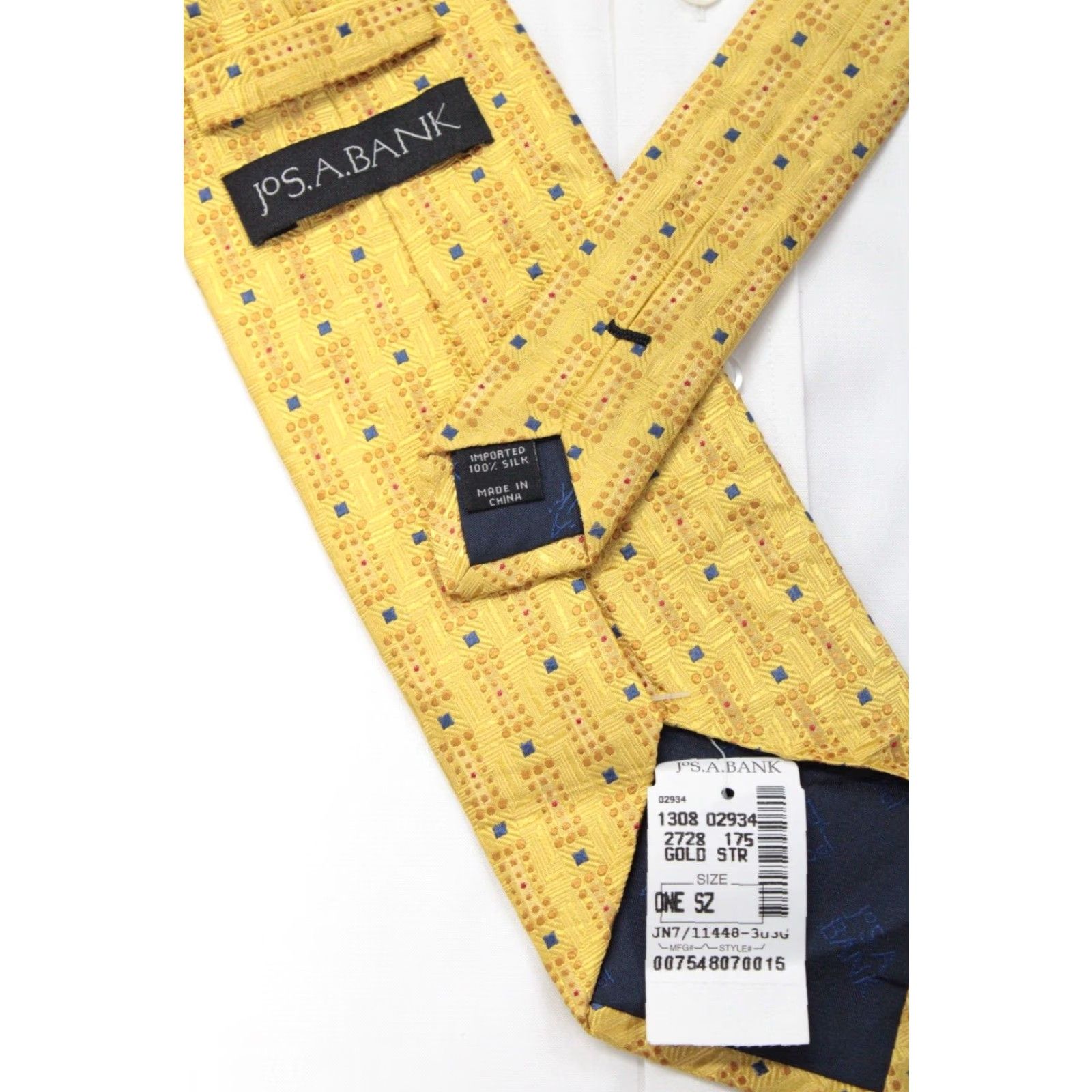Jos. A. Bank NWT Jos A Bank Necktie Mens Yellow Polka Dot Silk Tie Textured Stylish 58.5" Long 3.75" Wide Square Tie Designer Preppy Tall Size ONE SIZE - 5 Thumbnail