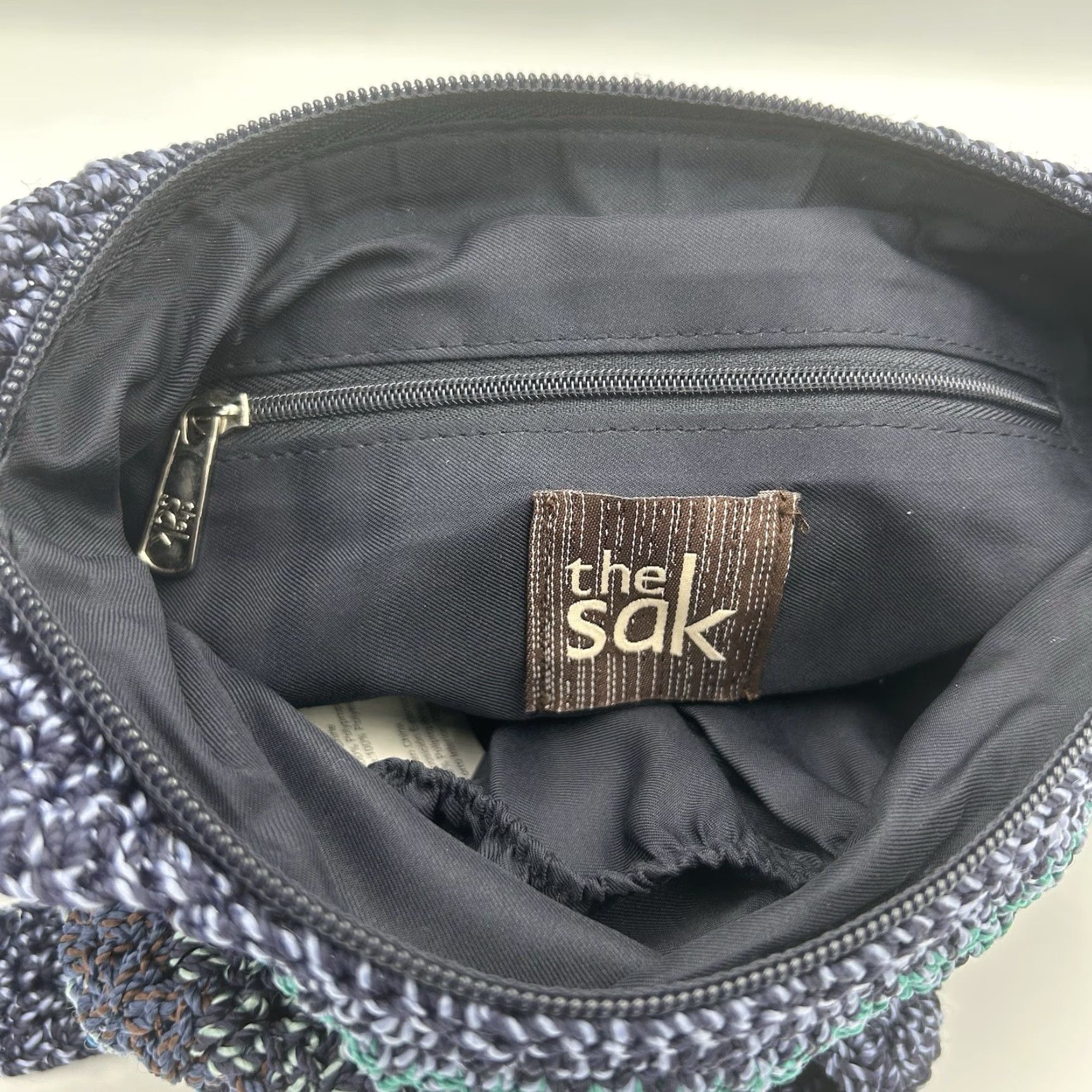 The Sak VINTAGE The Sak Crocheted Blue Multi Shoulder Handbag Zipper Adjustable Strap Pockets Size ONE SIZE - 3 Thumbnail