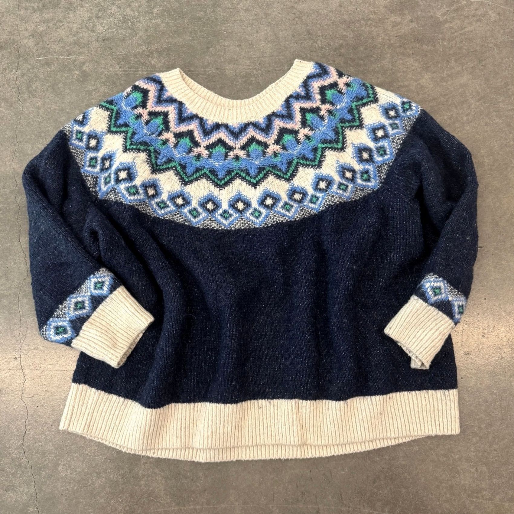 Vintage VINTAGE Blue Beige Oversized Knit Longsleeve Pullover Sweater Women's 4XL Pullover Knit 4X 90s 2000s Womens Size XXL / US 16-18 / IT 52-54 - 2 Thumbnail