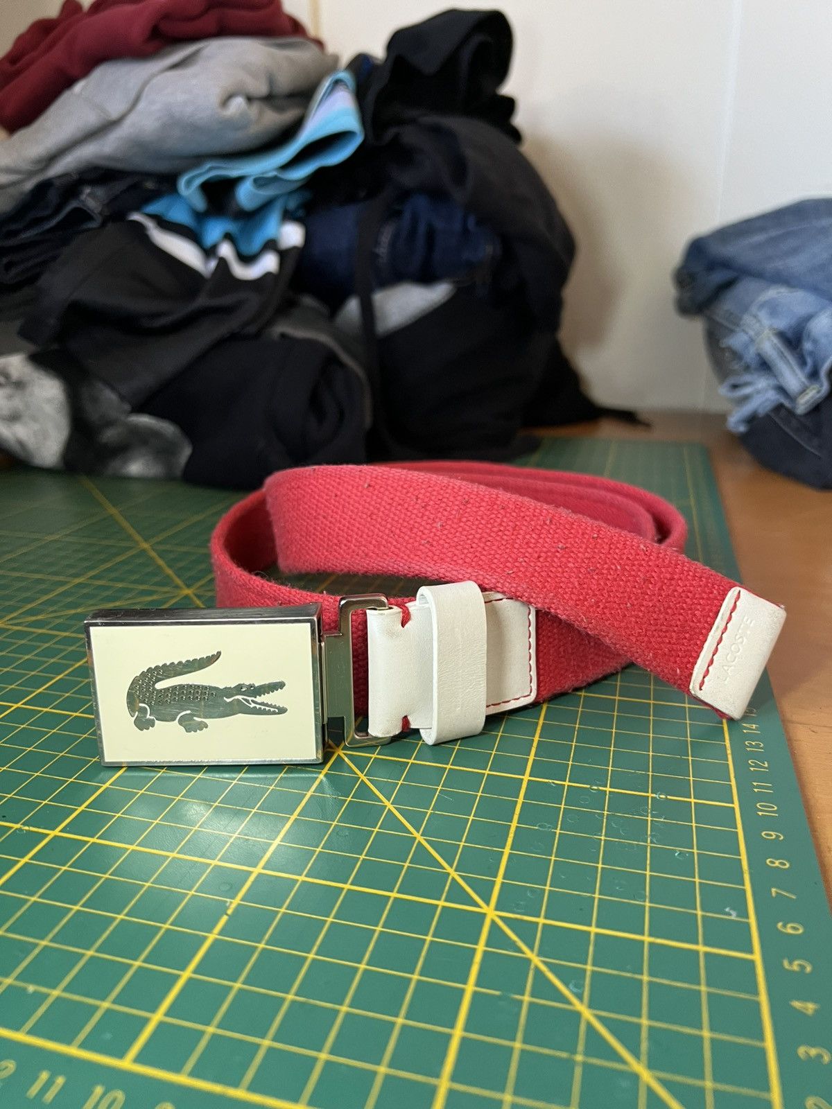 Lacoste Vintage Lacoste metal logo buckle woven fabric strap belt Size ONE SIZE - 1 Thumbnail