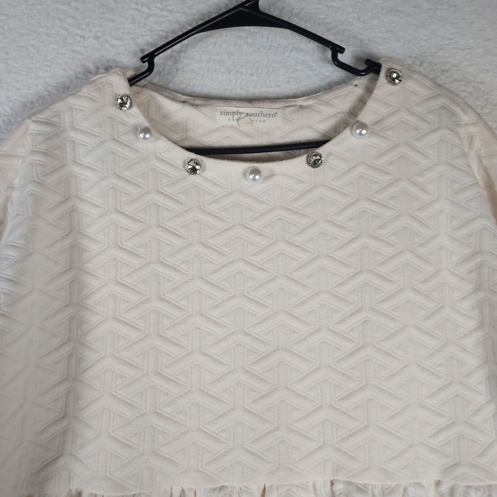 Vintage Simply Southern Blouse Tunic Women’s Large Ivory Quilted Balloon Sleeve Pullover Round Neck Casual Top Size L / US 10 / IT 46 - 3 Thumbnail