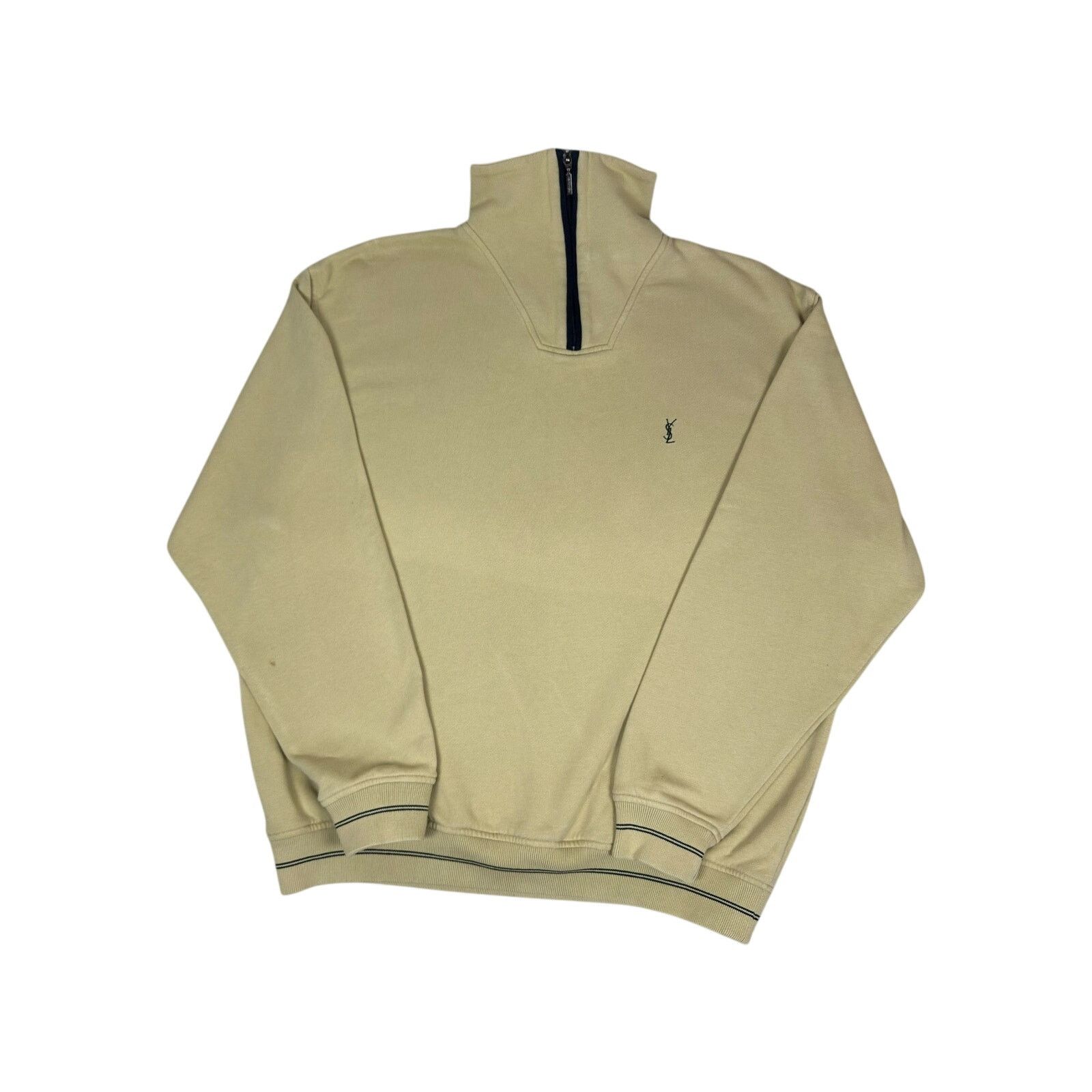 Yves Saint Laurent Beige Cotton 1/4 Zip Sweater XL