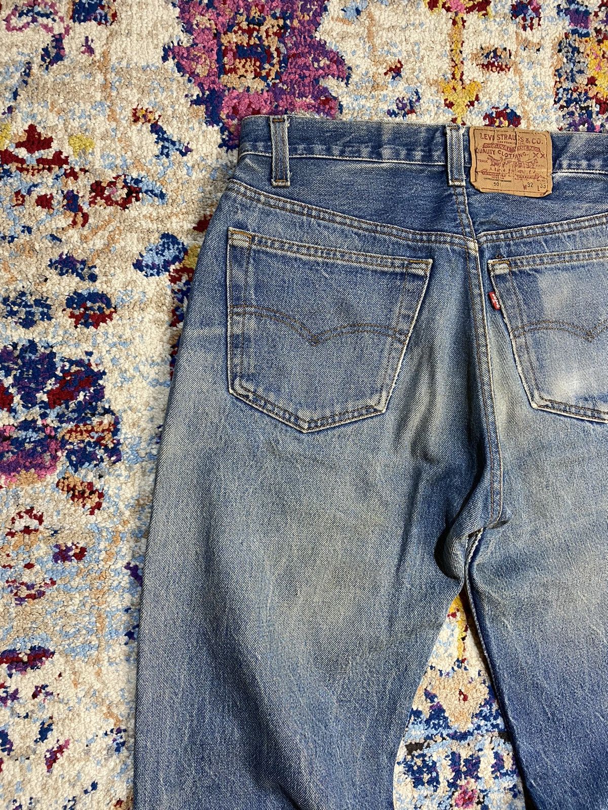 Levi's × Vintage 1980s Levis 501 Slim Fit Button Fly Distressed Blue Jeans Size US 32 / EU 48 - 3 Thumbnail