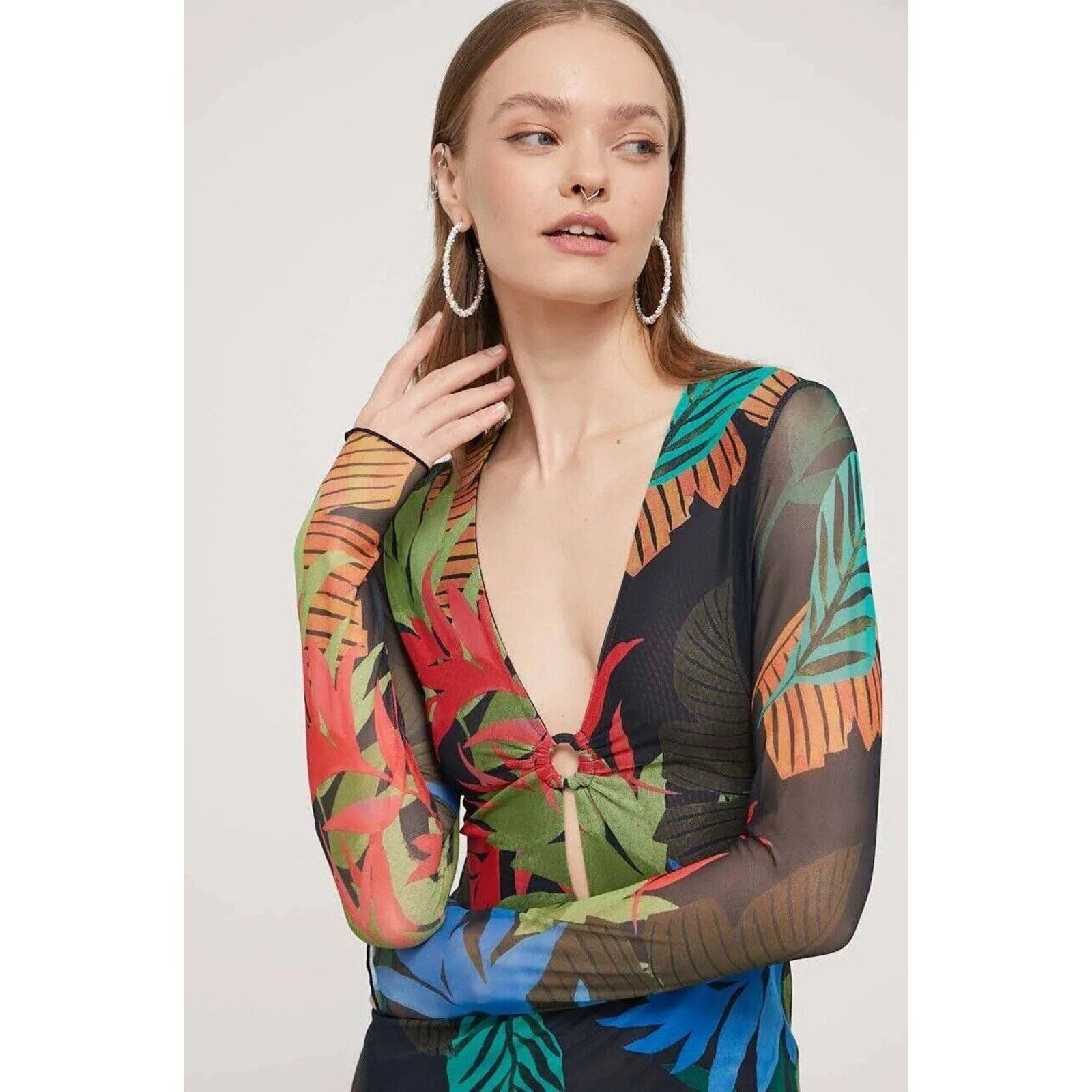 Desigual Desigual Tropical Tulle Long Sleeves Mini Dress Size XL NWT Size XL / US 12-14 / IT 48-50 - 3 Thumbnail