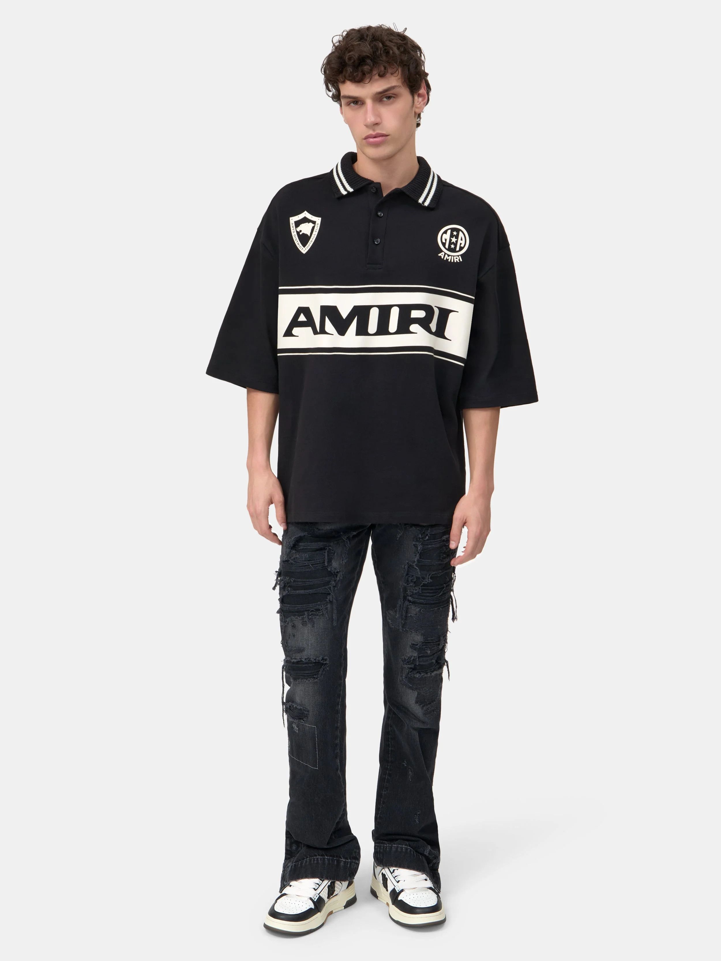 Amiri os11x0326 Sport Oversized Polo Shirt in Black/White Size US M / EU 48-50 / 2 - 2 Thumbnail
