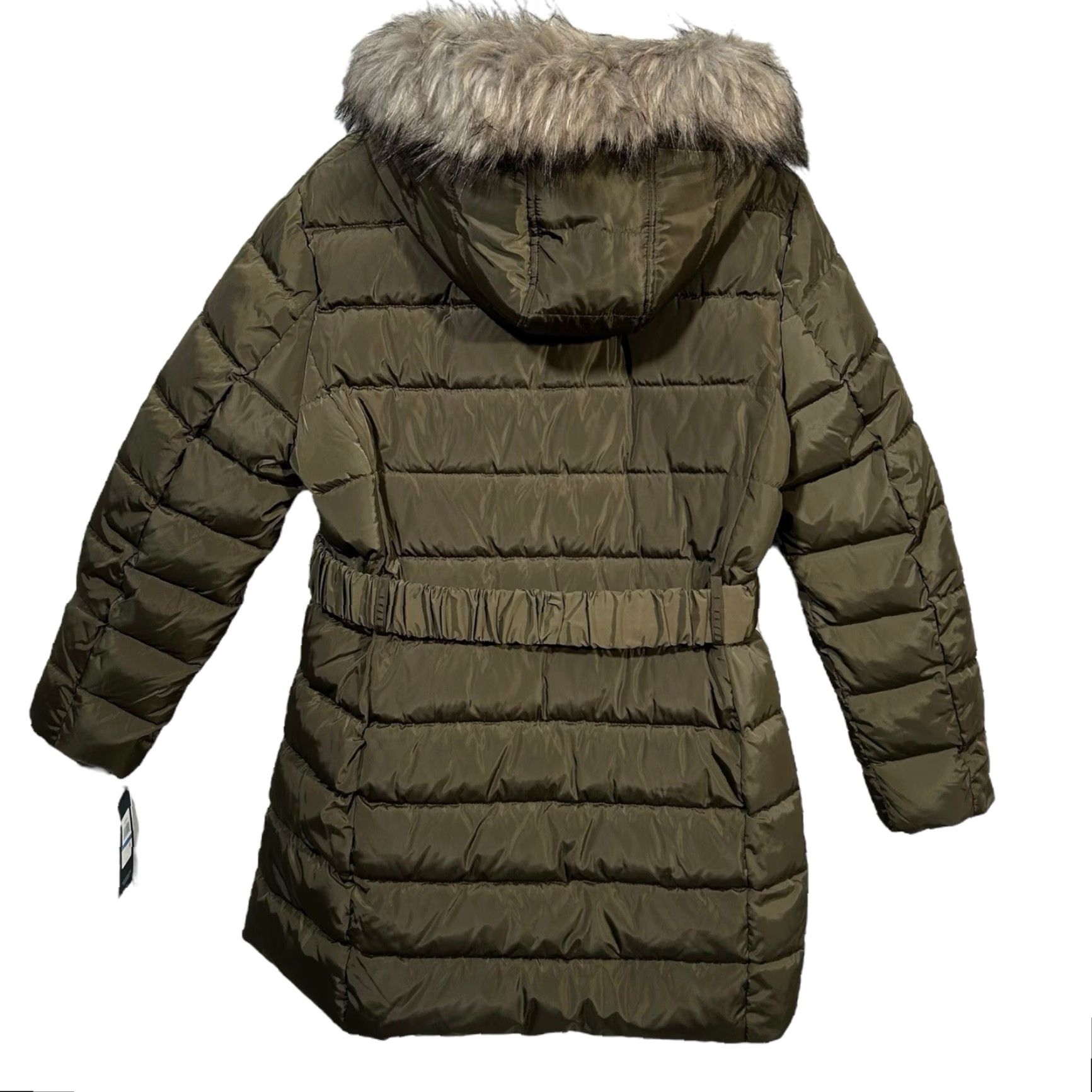 Tommy Hilfiger Tommy Hilfiger Women's Puffer Jacket Hooded Mid-Length XL Olive Green Belted Waist Full Zip Size XL / US 12-14 / IT 48-50 - 5 Thumbnail