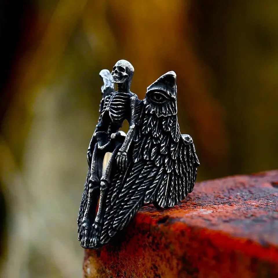 Jewelry Creative Skull Angel Wing Ring Size ONE SIZE - 1 Thumbnail