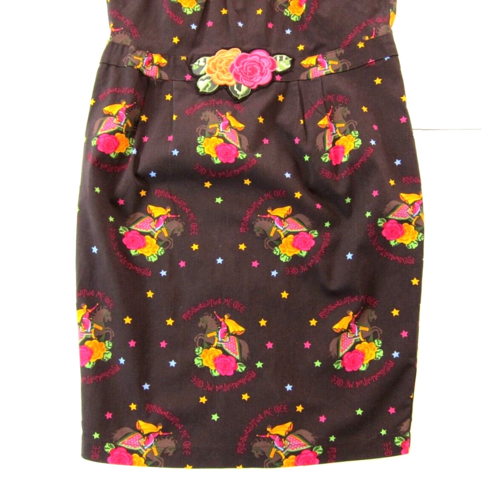 Pinko VINTAGE Rosalita McGee Dress Cap Sleeve Sheath Brown Pink Floral Cotton Stretch Size L / US 10 / IT 46 - 8 Thumbnail