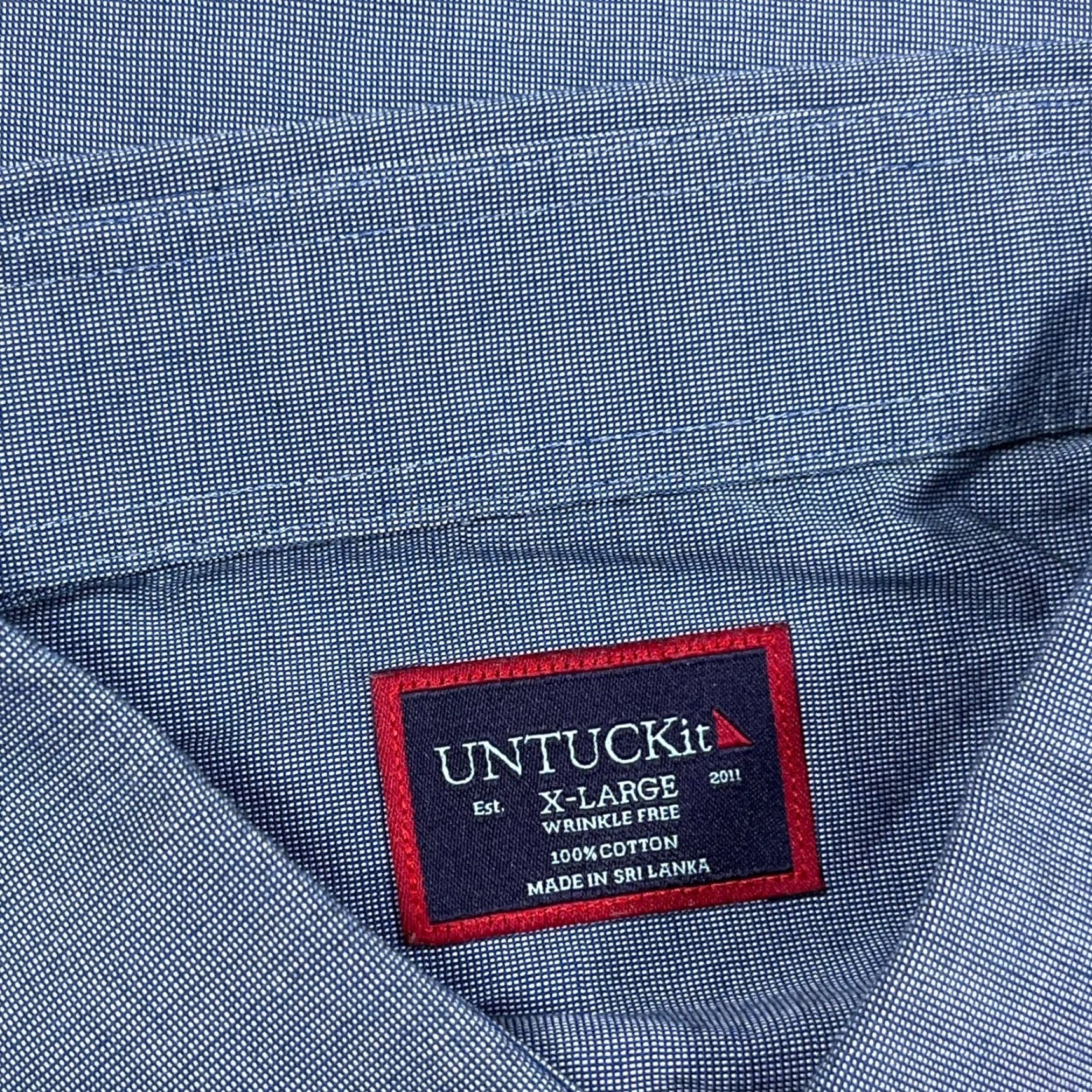 UNTUCKit UNTUCKit Button-Up Shirt Men XL Blue Solid Pocket Oxford Casual Modern Preppy B Dress Shirt DOMMens Size 46R - 3 Thumbnail