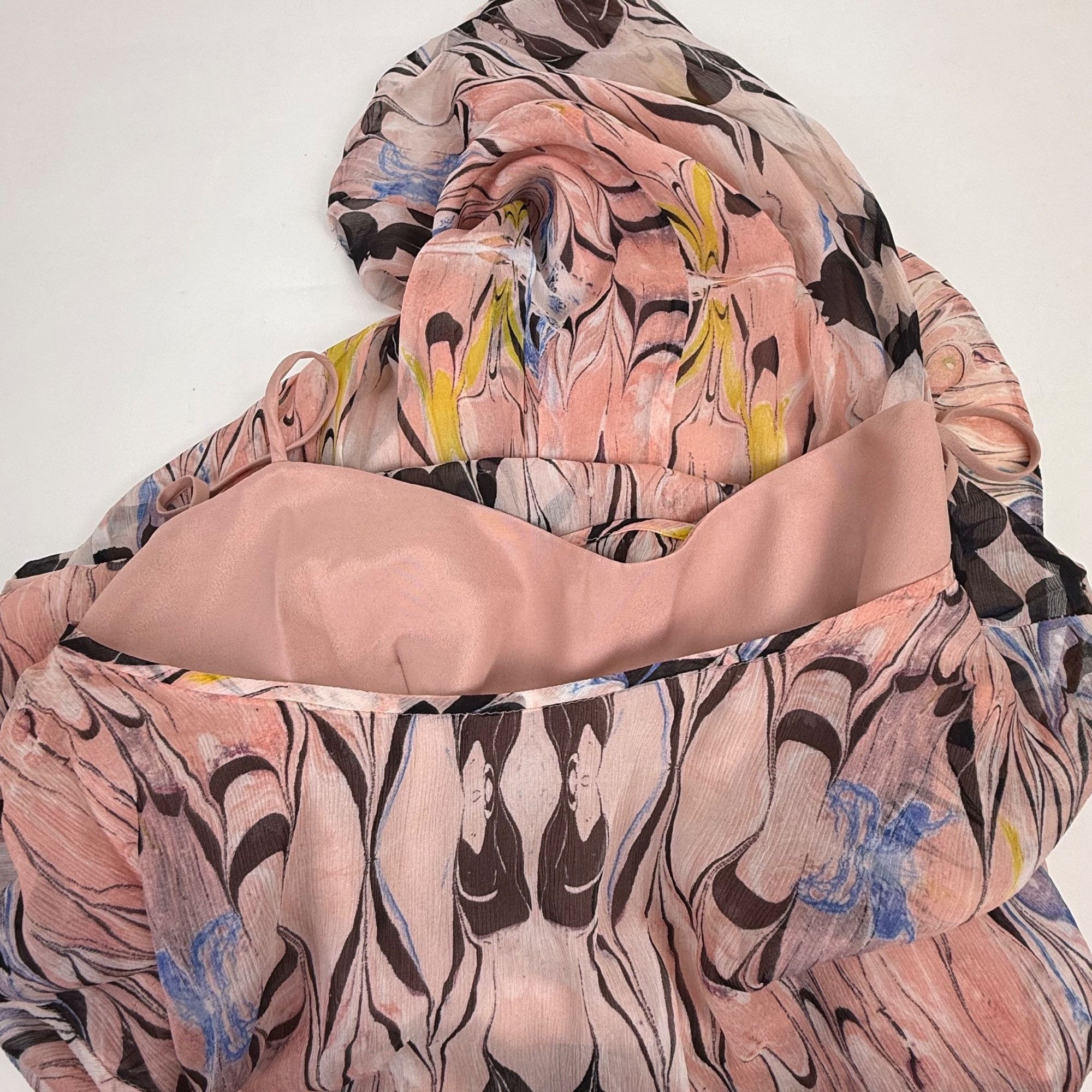 J.Crew J.Crew Pink Marbled Print Silk Chiffon Cap-Sleeve A-Line Kne Size M / US 6-8 / IT 42-44 - 5 Thumbnail