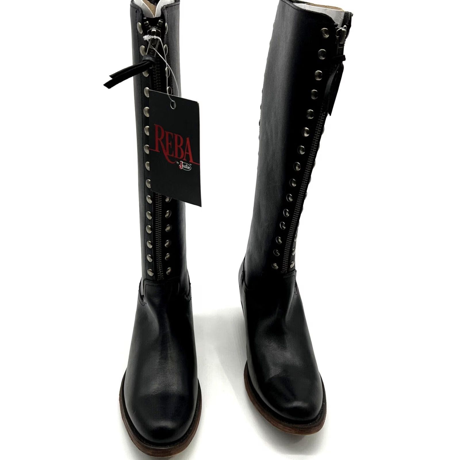 Vintage Reba By Justin Leslie Knee High Western Boots 16 Inches Tall Boots Black Leather B Womens Size 8 Size US 8 / IT 38 - 5 Thumbnail