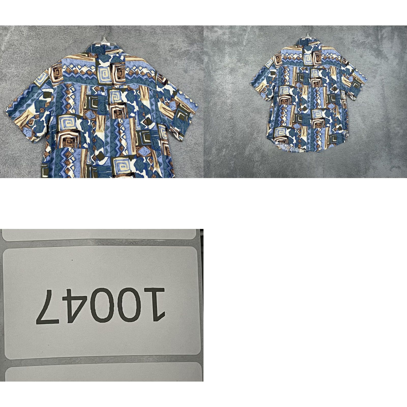 Vintage Kikomo Shirt Mens XL Blue Geometric Hawaiian Short Sleeve Button Up Casual Size US XL / EU 56 / 4 - 8 Thumbnail