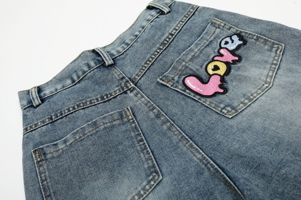 Jean Washed cartoon embroidery multi-pocket cargo denim shorts Size US 32 / EU 48 - 5 Thumbnail