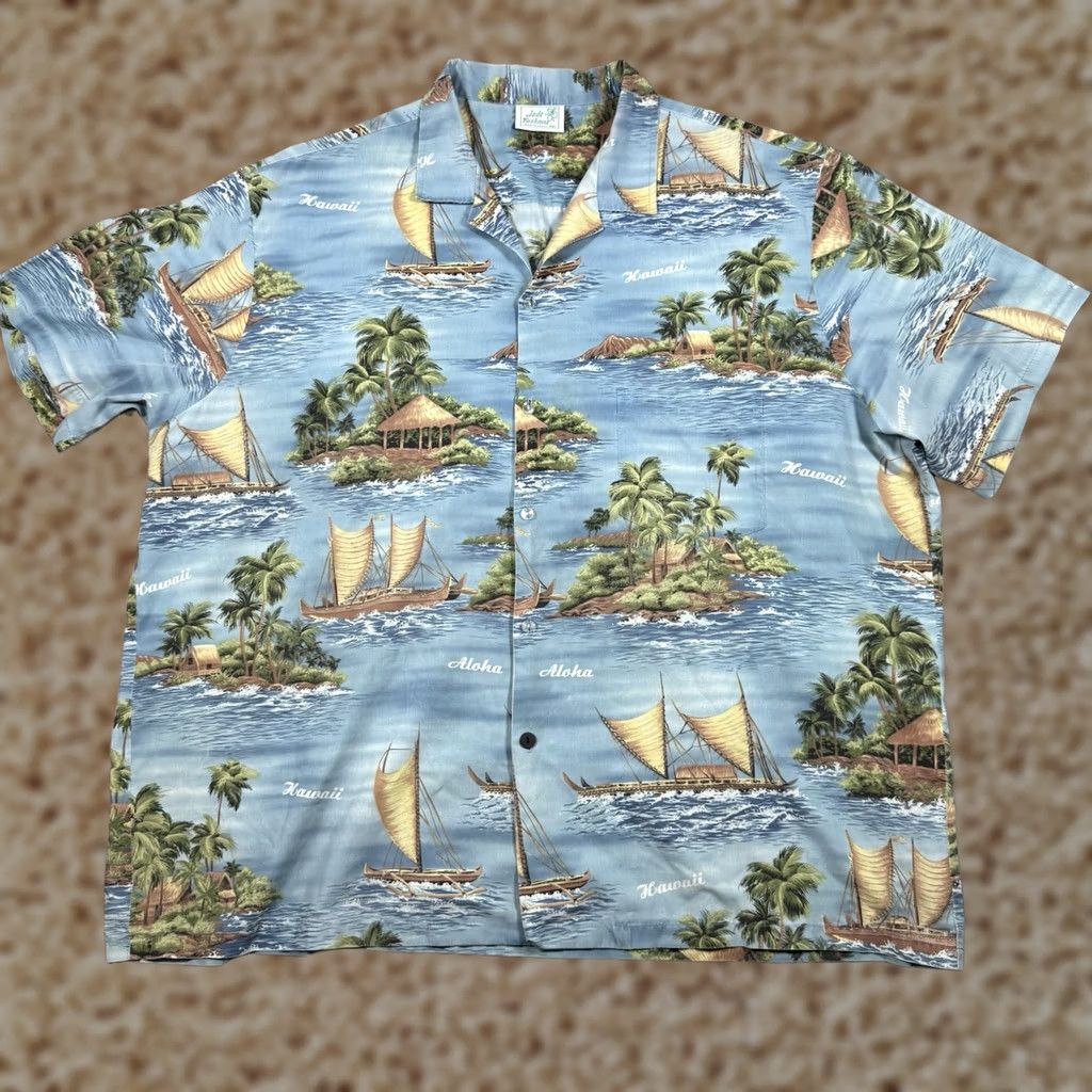 Vintage Jade Fashions Hawaiian Short Sleeve Shirt Men's 4XL Blue Island Sailing Theme Shirt Size US XXL / EU 58 / 5 - 1 Thumbnail