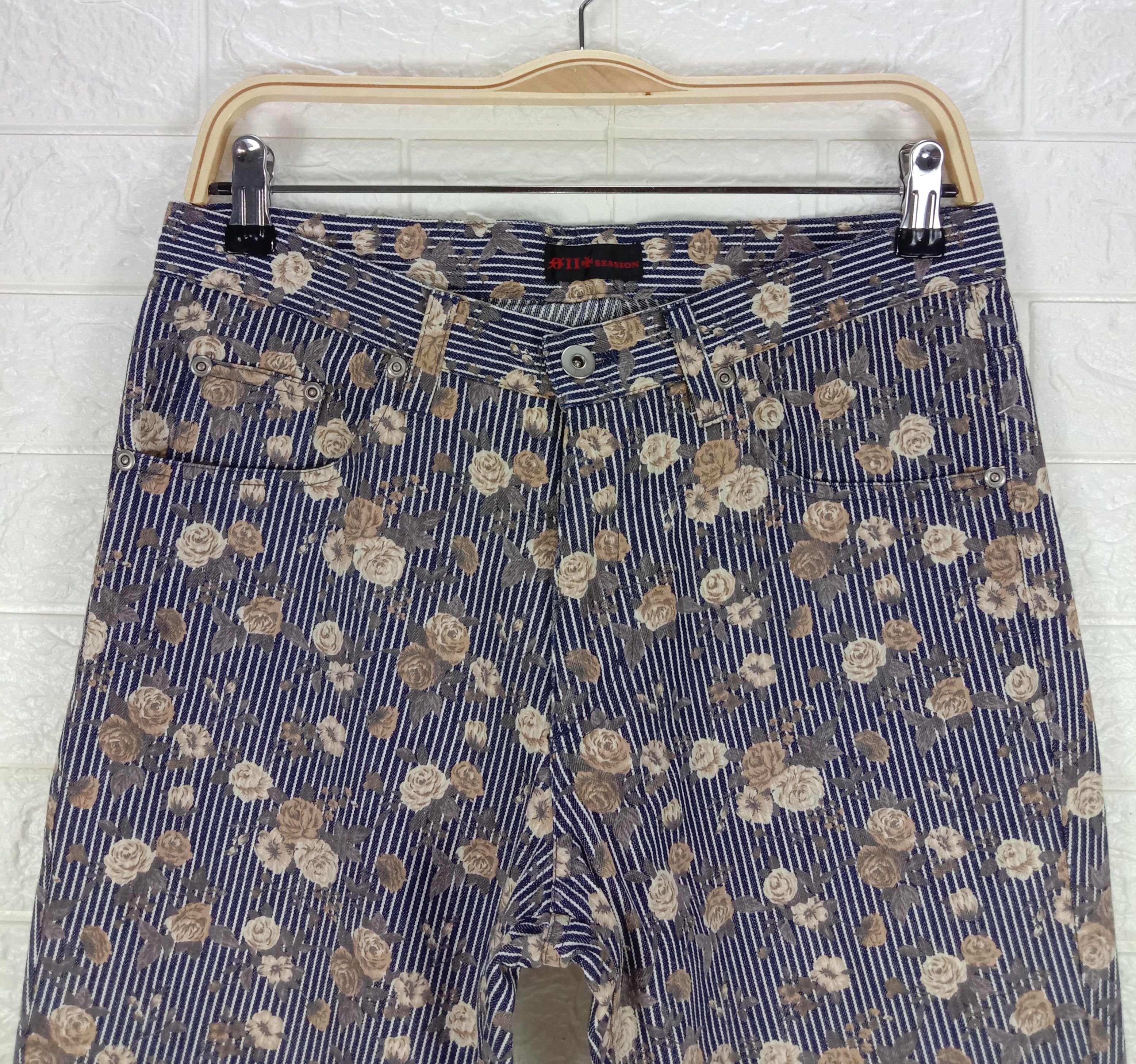 Japanese Brand Vintage Japanese Art Striped Full Printed Floral Flare Jeans Size US 30 / EU 46 - 2 Thumbnail