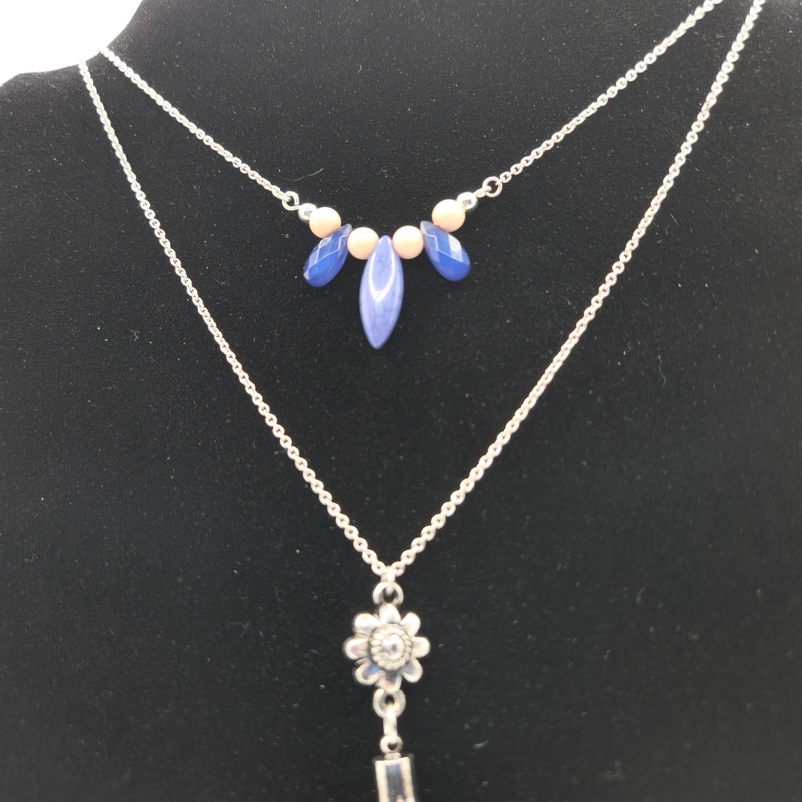Other Layered Silver Chain Necklace Blue Beads Tassel Pendant Size ONE SIZE - 6 Thumbnail
