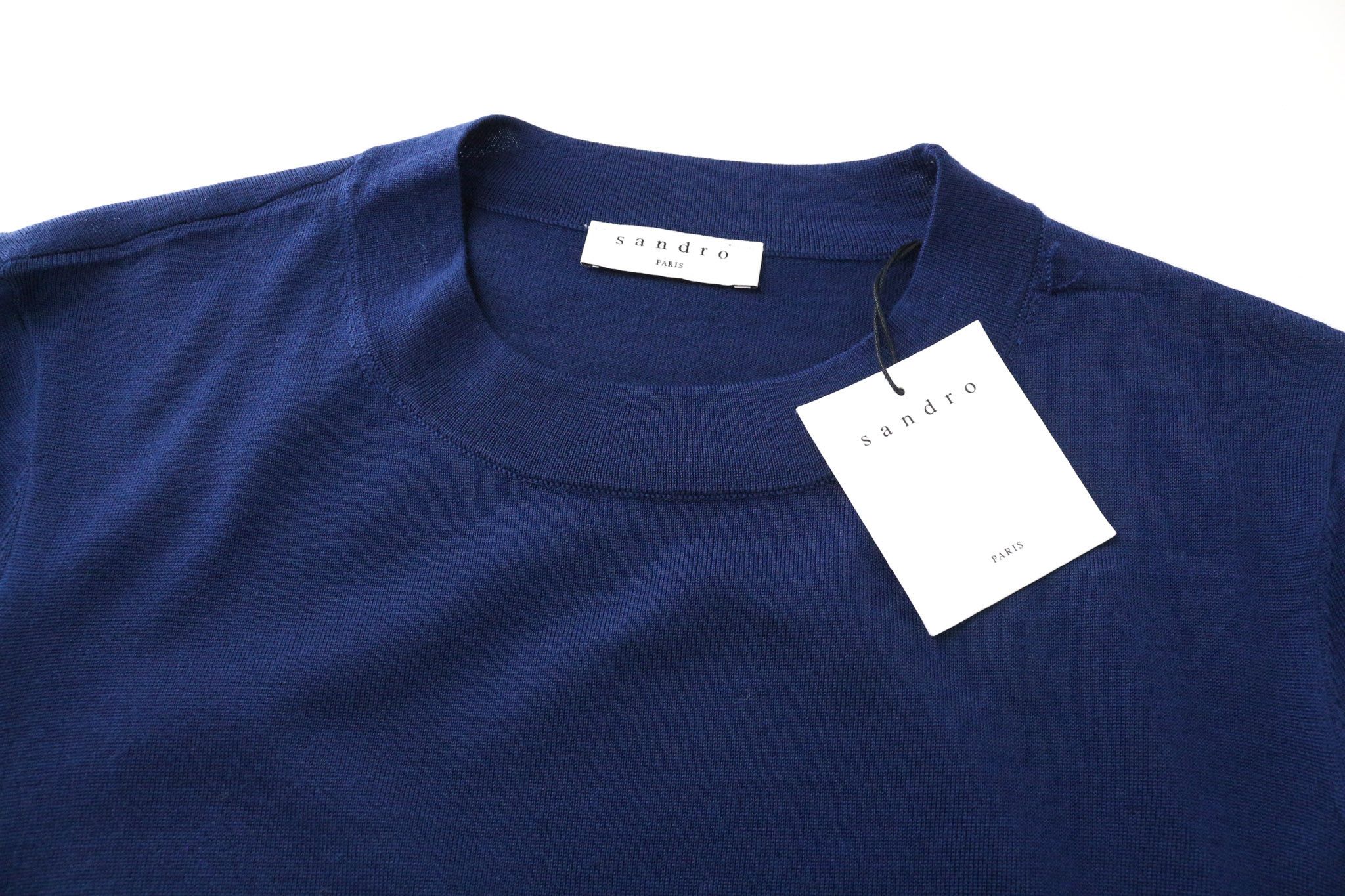 Sandro XS Navy Blue Tight Knit Wool Crew Neck Jumper 74574 Size US XS / EU 42 / 0 - 3 Thumbnail