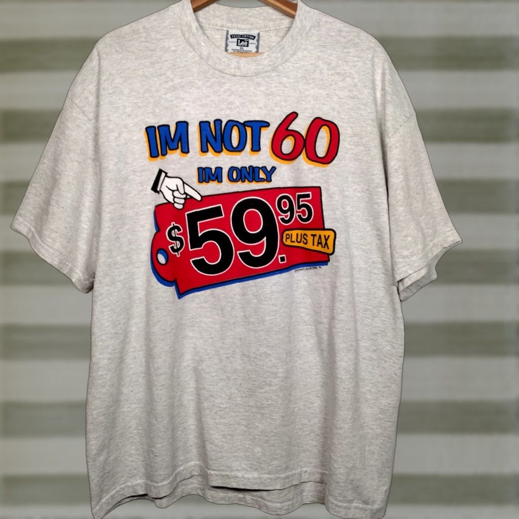 Lee VINTAGE Lee T-Shirt Mens XL Gray Short Sleeve Crew Neck 1990s 60 Years Old Birthday Gift I'm Not 60 I'm 59.95 Plus Tax Graphic Regular Size US XL / EU 56 / 4 - 1 Thumbnail