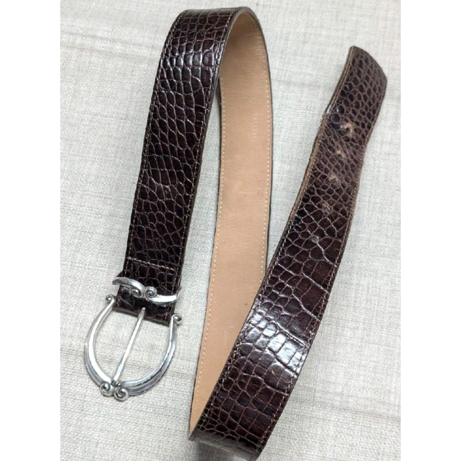 Brighton VINTAGE Brighton Belt 30 Alligator Embossed Leather USA Made Brown Leather Belt Women M Size ONE SIZE - 4 Thumbnail